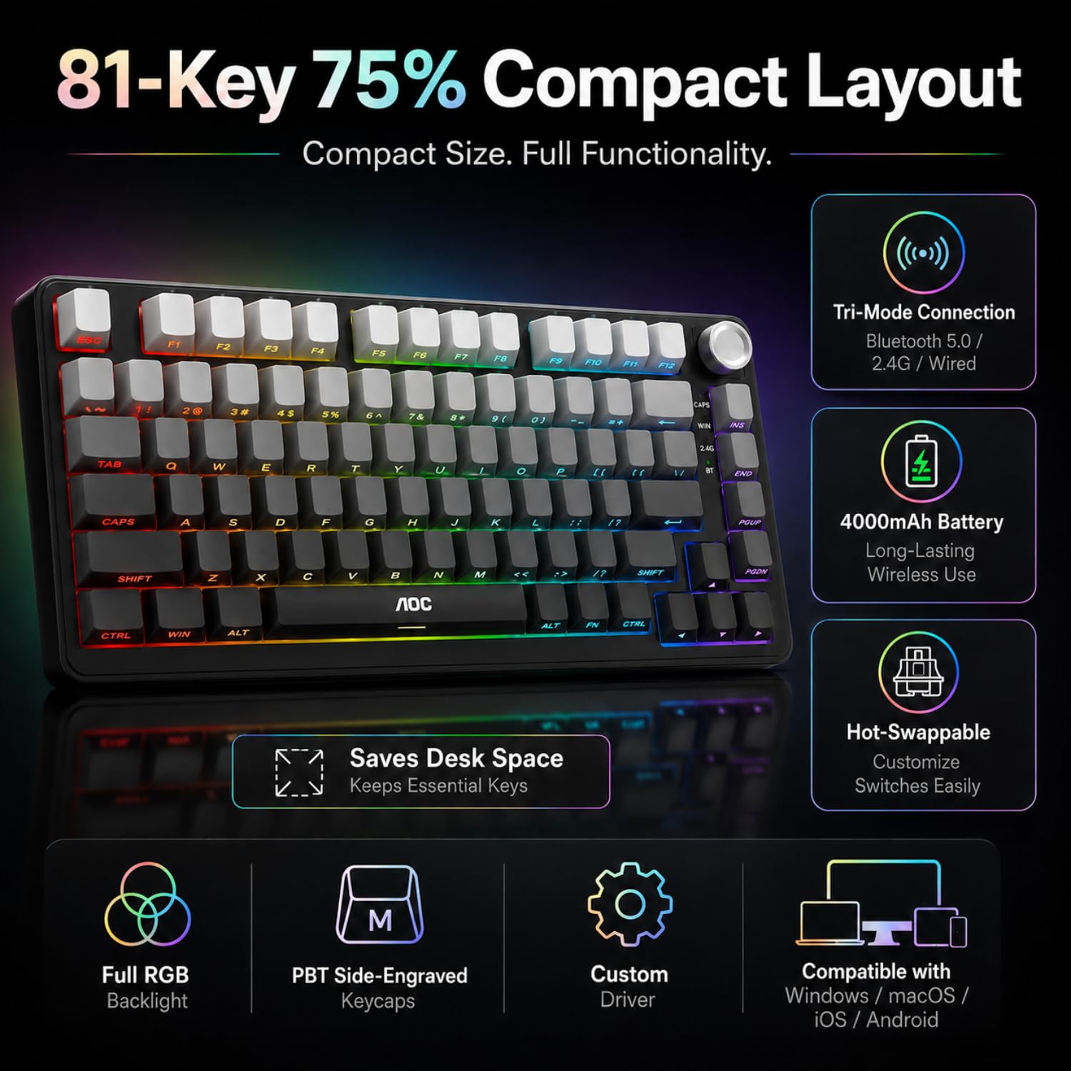 Amazon | AOC GK330 ゲーミングキーボード ホットスワップ可能
