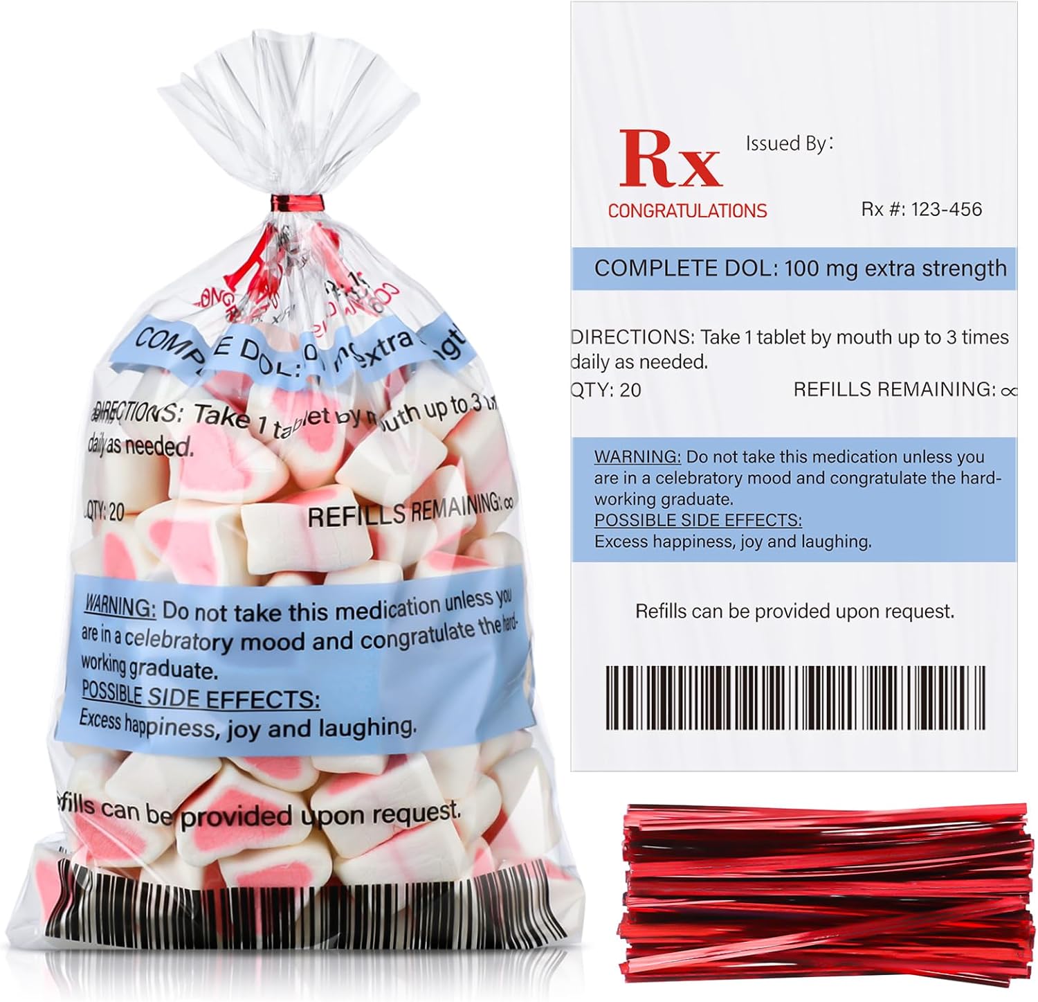 Yexiya 120 Pcs Funny Prescription Treat Bags Bulk Nurse Graduation Party Favors Rx Goodie Bags Week Cookie Candy Pouch Gifts for Nursing Pharmacy Technician Graduation Party Supplies