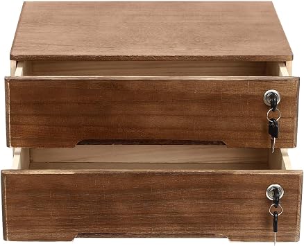 2-Tier Wooden Desktop Storage Box with Lockable Drawers, Flat File Cabinet Small Wooden Box Organizer for Office Supplies Installation-free, 15.75118.66in Walnut