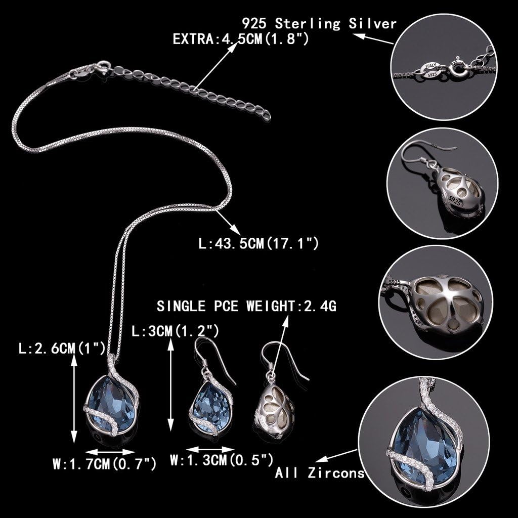EVER FAITH 925 Sterling Silver Gift Jewelry for Women CZ Twist Teardrop Adjustable Pendant Necklace Earrings Set - Image 4