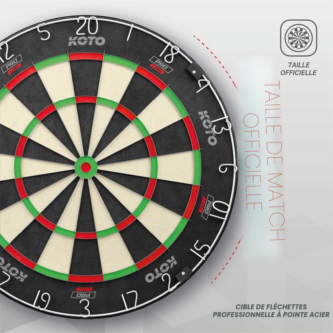 KOTO King Pro Edition Cible de fléchettes avec Surround & Kit d'accessoires Steeltip 90 pièces, 2 jeux de fléchettes 23 G