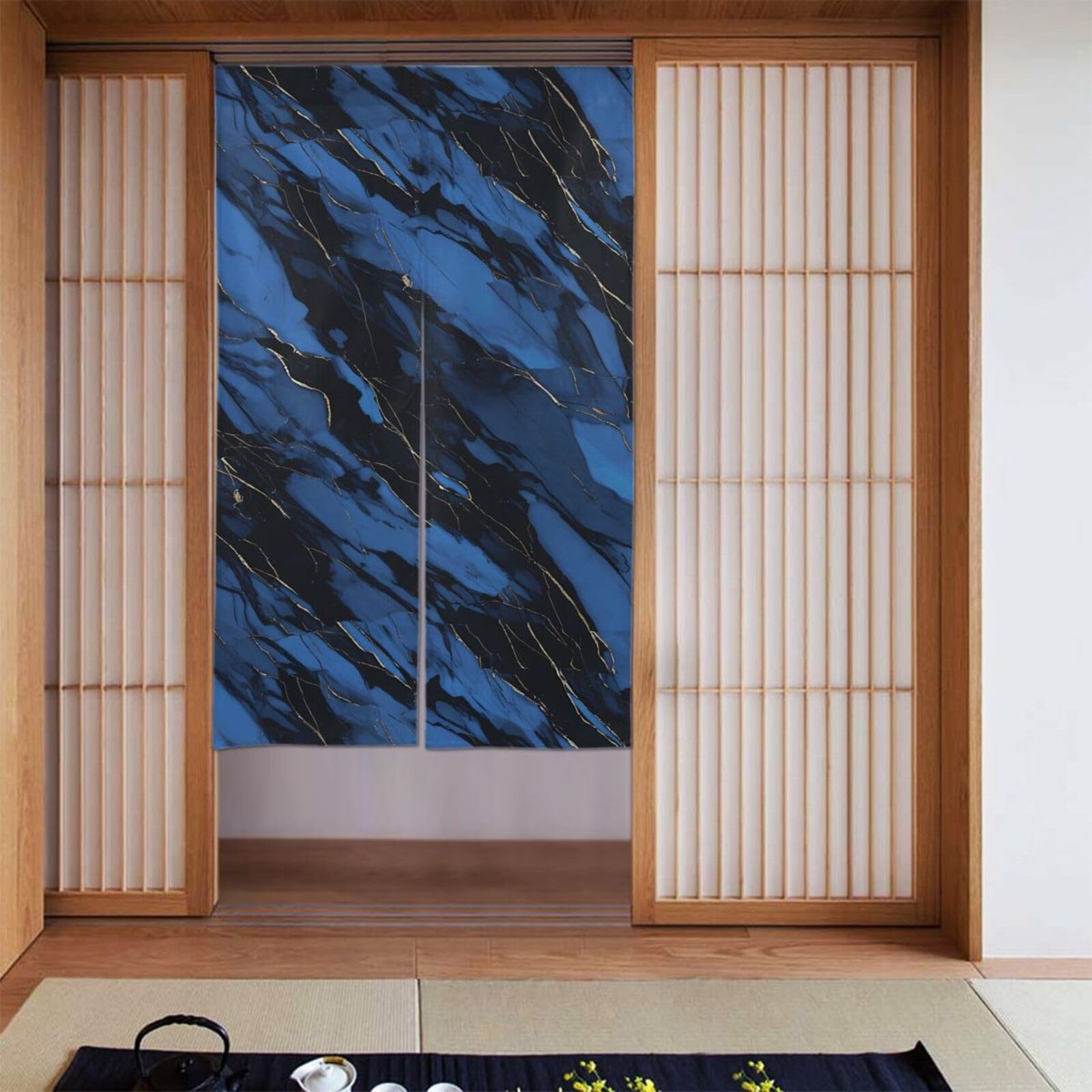 Rideaux occultants imprimé marbre bleu 142x86 cm pour préserver vos nuits