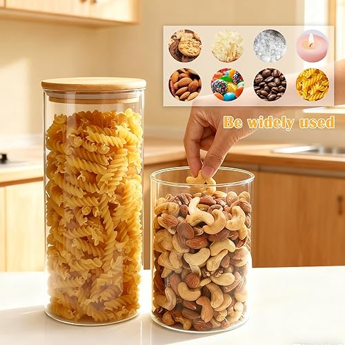 Miniatura 6 de Juego de 5 tarros de vidrio herméticos con tapas de bambú, juego de 5 recipientes de cocina para azúcar, dulces, galletas, arroz y especias