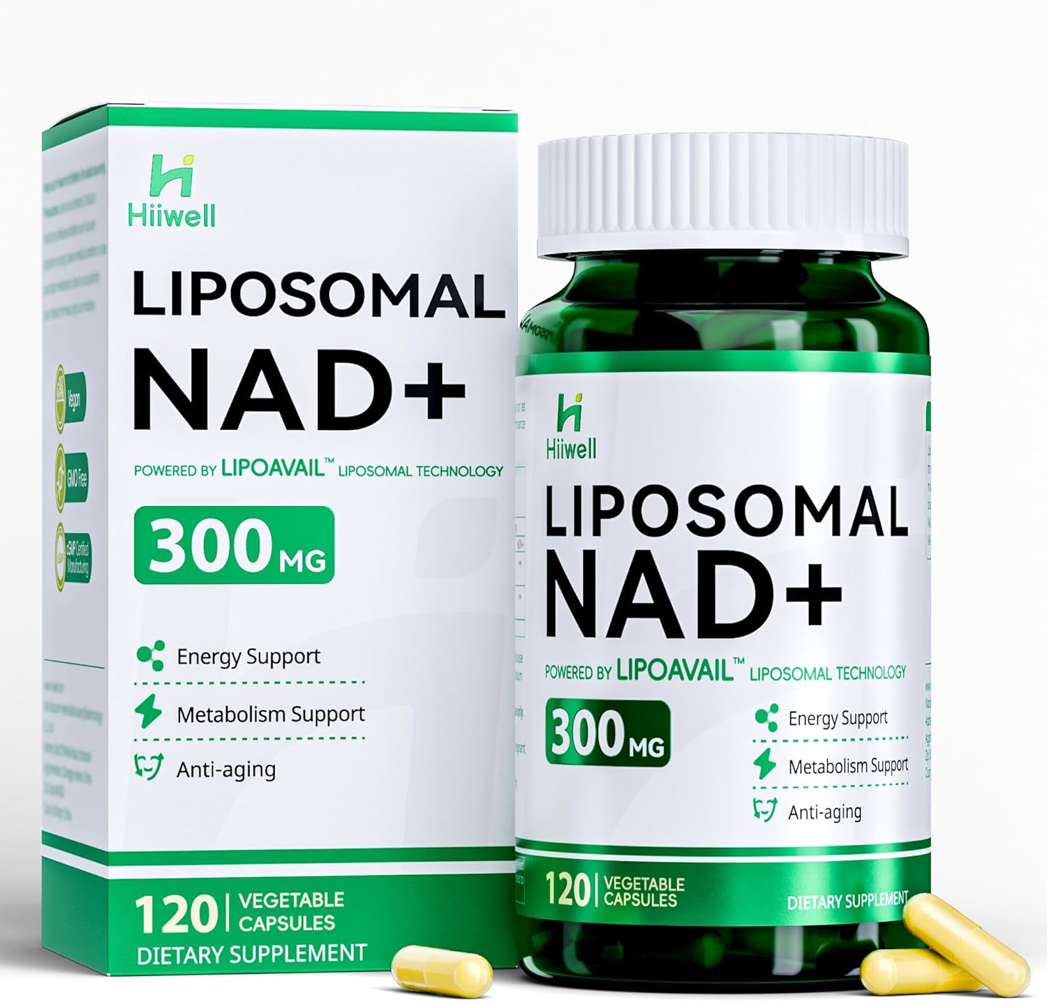 Liposomal NAD Supplement 300mg + Trans-Resveratrol & Quercetin, Energy & Anti-Aging Support, Boost NAD+ Levels - Vegan, Pure NAD Resveratrol Supplement for Women & Men, 120 Capsules