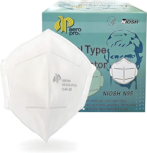 Aero Pro Máscara respiradora de partículas N95, certificado NIOSH, modelo AP0708, caja de 30 máscaras