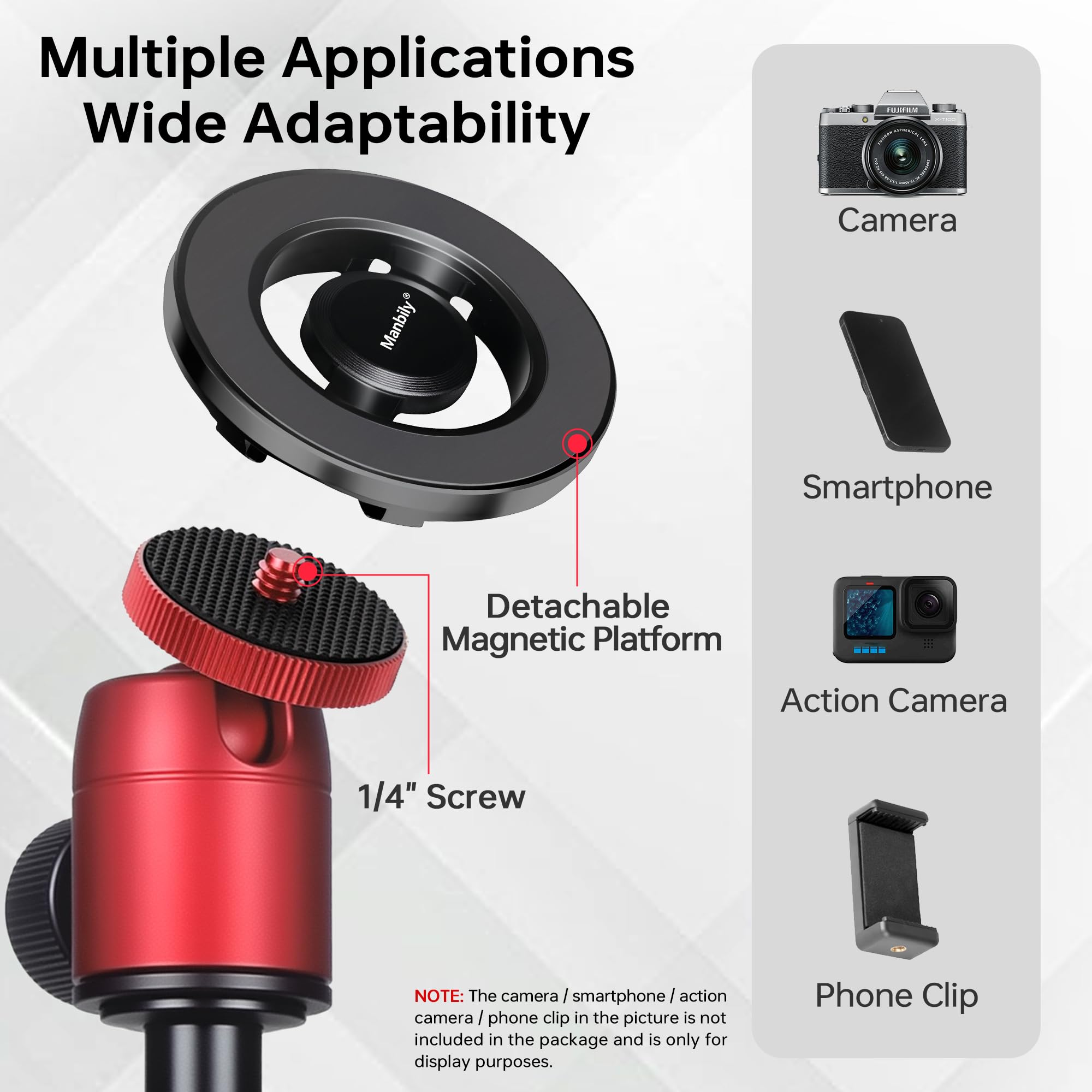 Manbily GF-M25 5-in-1 Golf-Einbeinstativ für Smartphones, Kameras, Einbeinstative, Magnetischer Telefonständer, Selfie-Stick mit langem Erdspieß, Stativ-Basishalterung Verlängerungsstange 1/4" 172cm