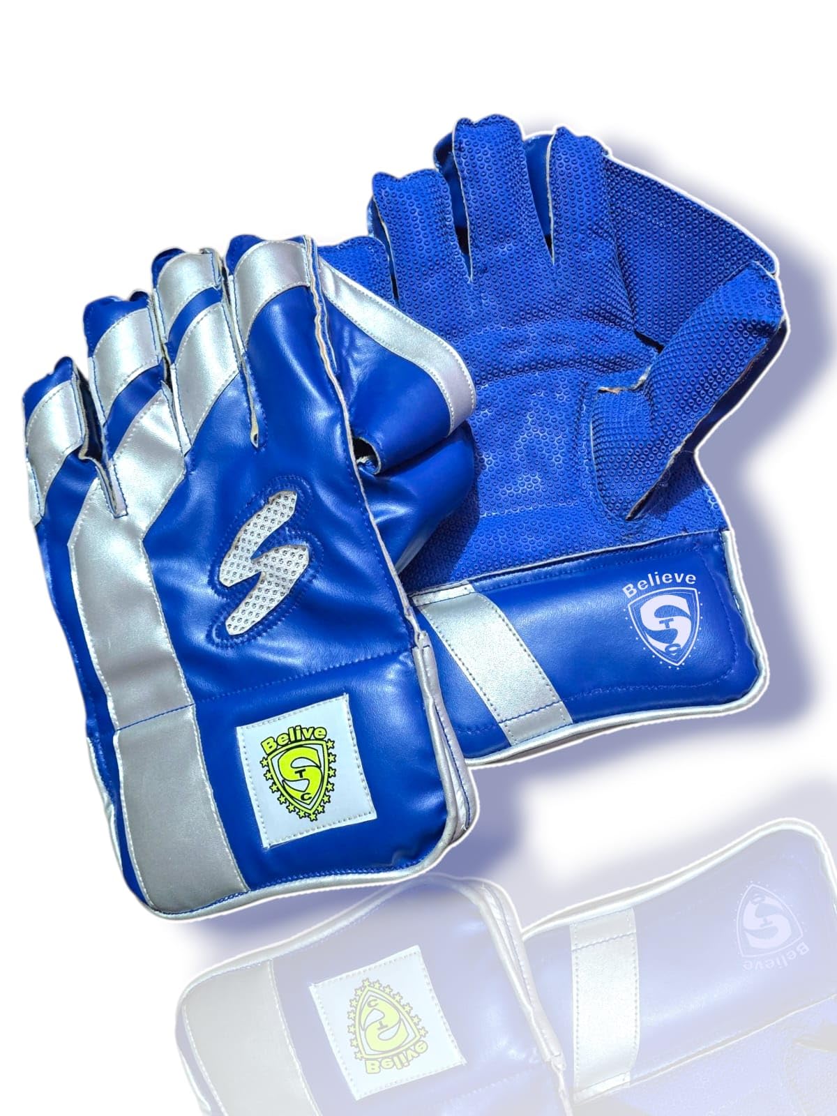 STC SPORTS Xtreme PVC Rubber Cricket Wicket Keeping Gloves, Adult (Blue)-image-23