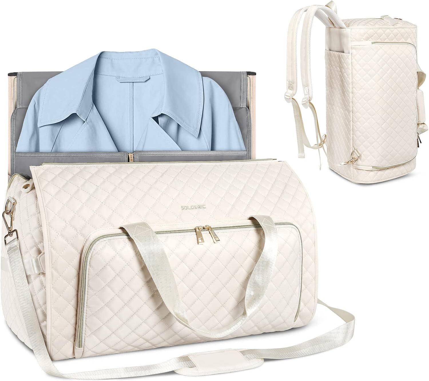 Garment Bags for Travel, Convertible Garment Bag with Detachable Hanging Suit Bag, Carry on Travel Duffel Bag with Shoes Cover, 2 in 1 Hanging Suitcase Suit Bags for Women/Men, White