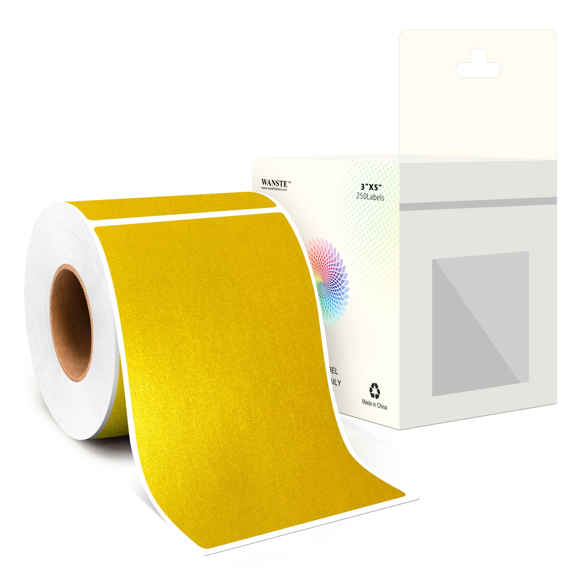 WANSTE 3 x 5 Inch 250Pcs Rectangle Color Coding Stickers,Strong Adhesion Easy to Write Label for Moving,Box Organization,Inventory,Business,Gold