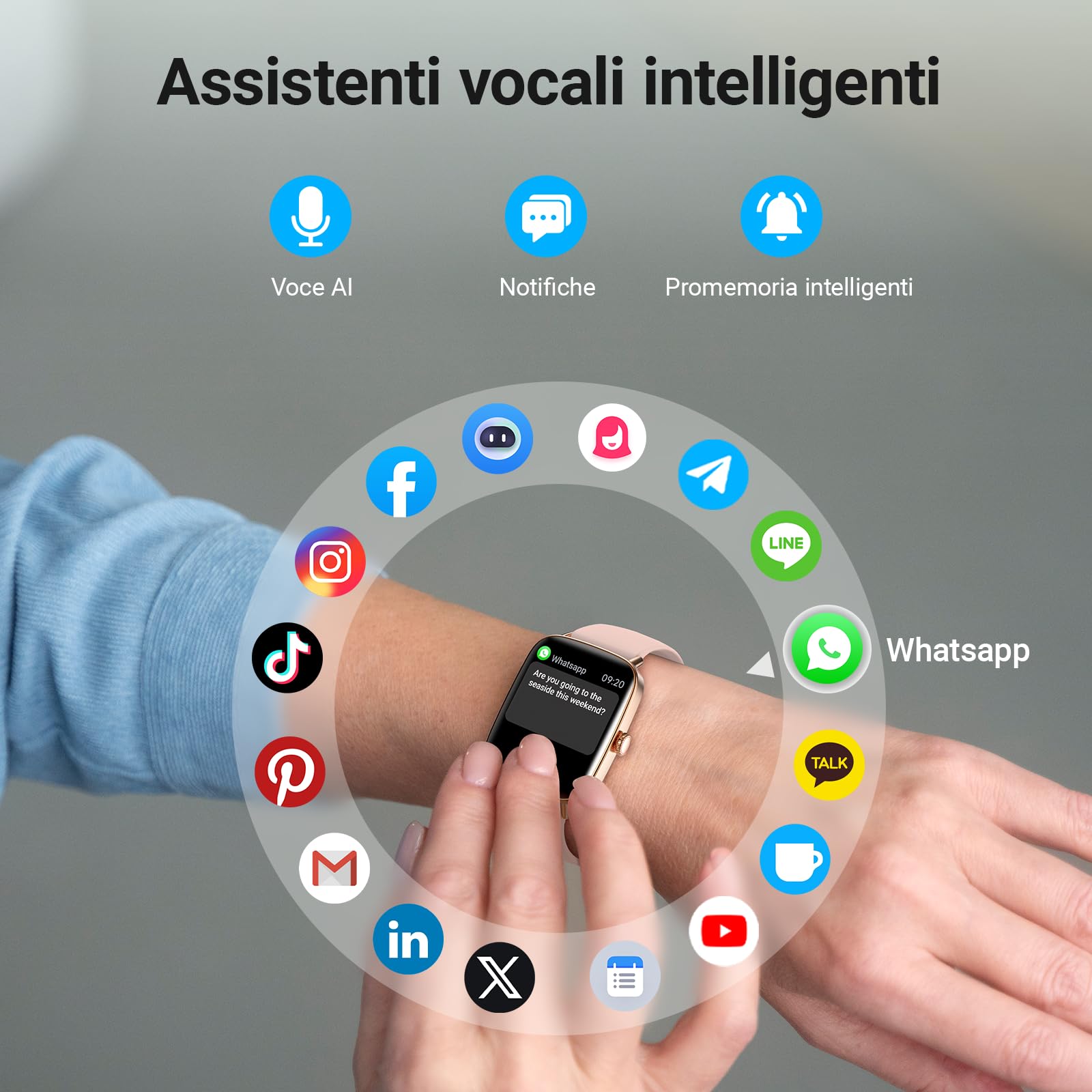 Smartwatch Donna Uomo Chiamate e Whatsapp, 1.85" Smart Watch Contapassi Cardiofrequenzimetro da polso/SpO2/Contapassi/Sonno, Orologio Smart Fitness Sportivo Impermeabile per Android iOS Rosa