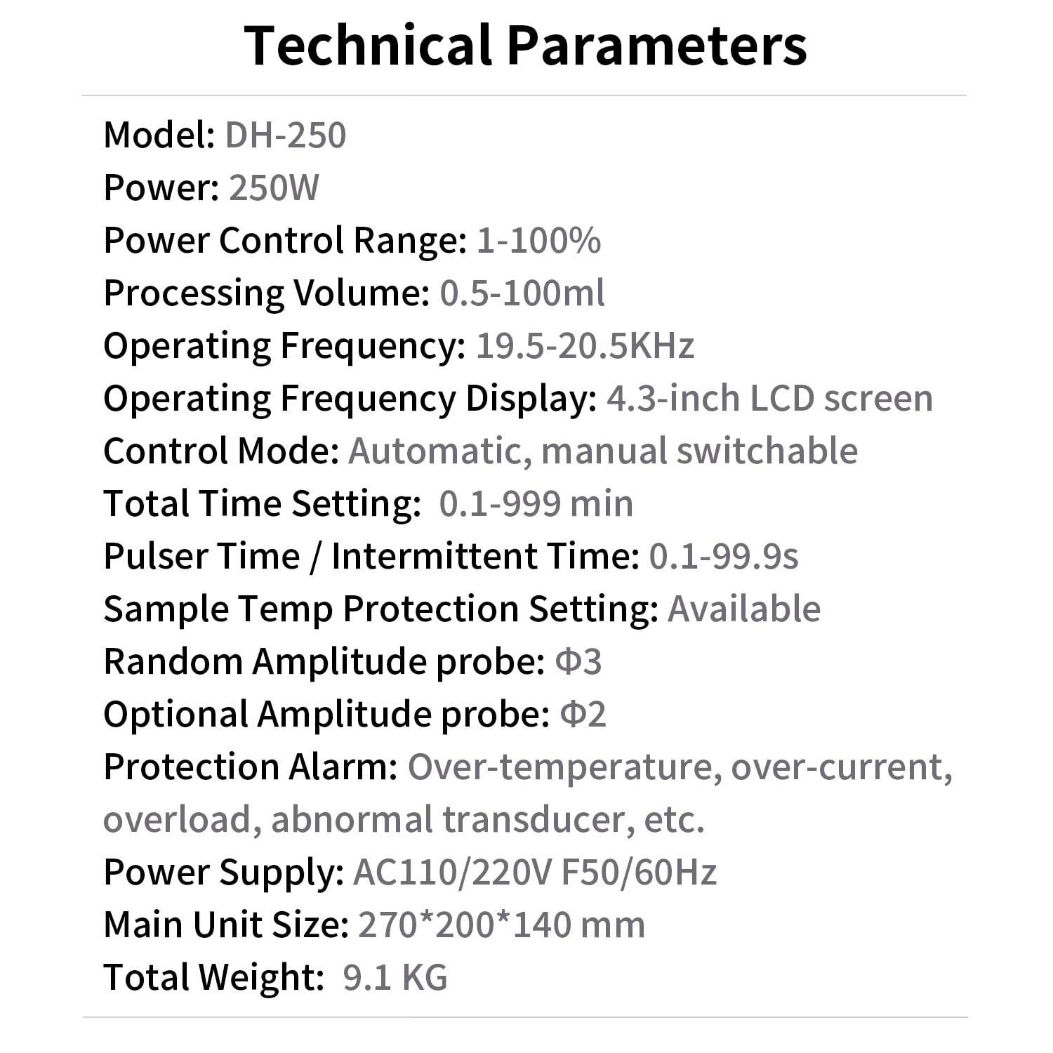 Portable Ultrasonic Processor,Handheld Ultrasonic Processor,Automatic and Manual pulsing can be Switched at Will, with The Stand Adjustable for Infinite Height,DH-250