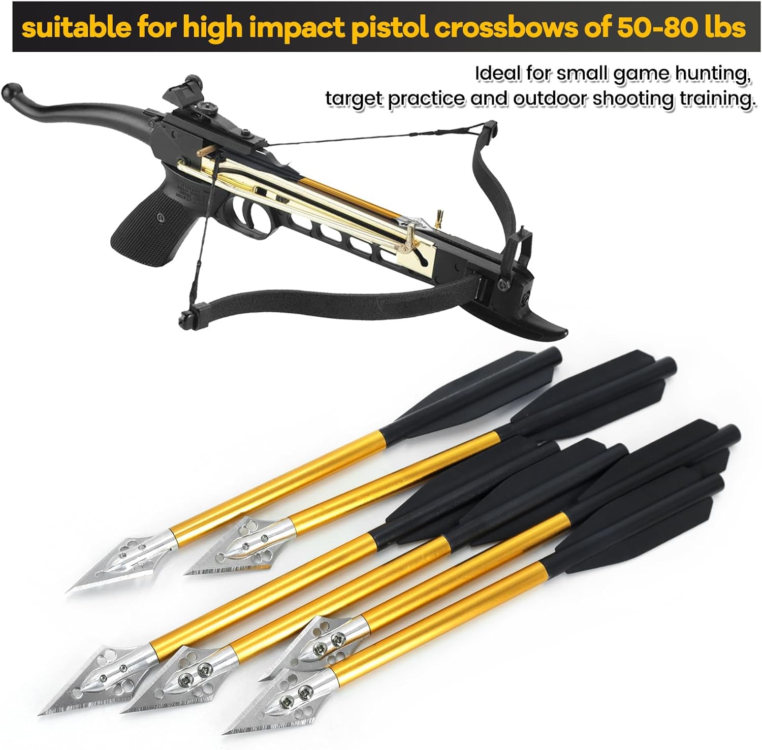 Mini Aluminium Arrows 6.3" Pistol Crossbow Bolts for 50-80lbs Mini Crossbow Pistols for Adults Mini Crossbow Bolts with Replaceable Blade Tips Use for Target Practice Outdoor Hunting Games