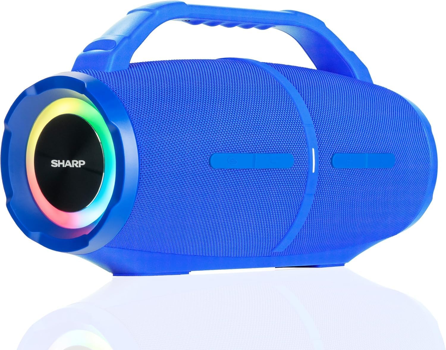 Sharp GX-BT490 Bluetooth Speaker with DSP Technology | Waterproof IP67 | 10 Hour Playtime | Light Effects | 120W Max Power with Deep Bass | True Wireless Pairing | Hands-Free Calling | Strap | Blue