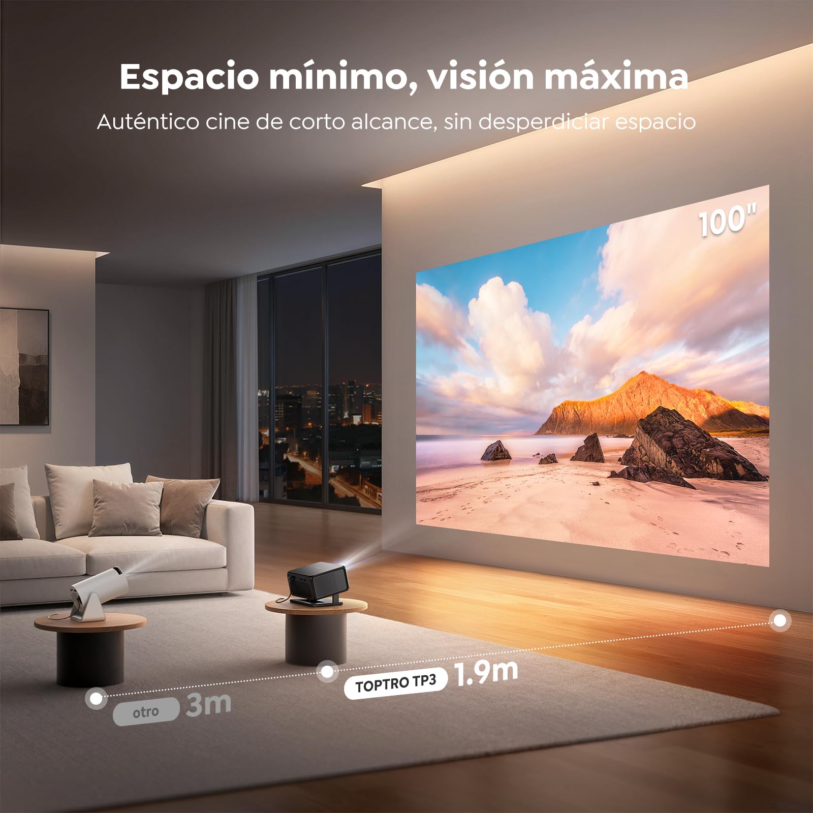 Proyector 4K【Google TV/Official Apps/Auto Focus/Keystone】Proyector Portatil App Integrada Control del lenguaje 1080P FHD Nativo,WiFi 6 & Bluetooth SmartProyector para Movil/Exterior/Cine en Casa/Techo