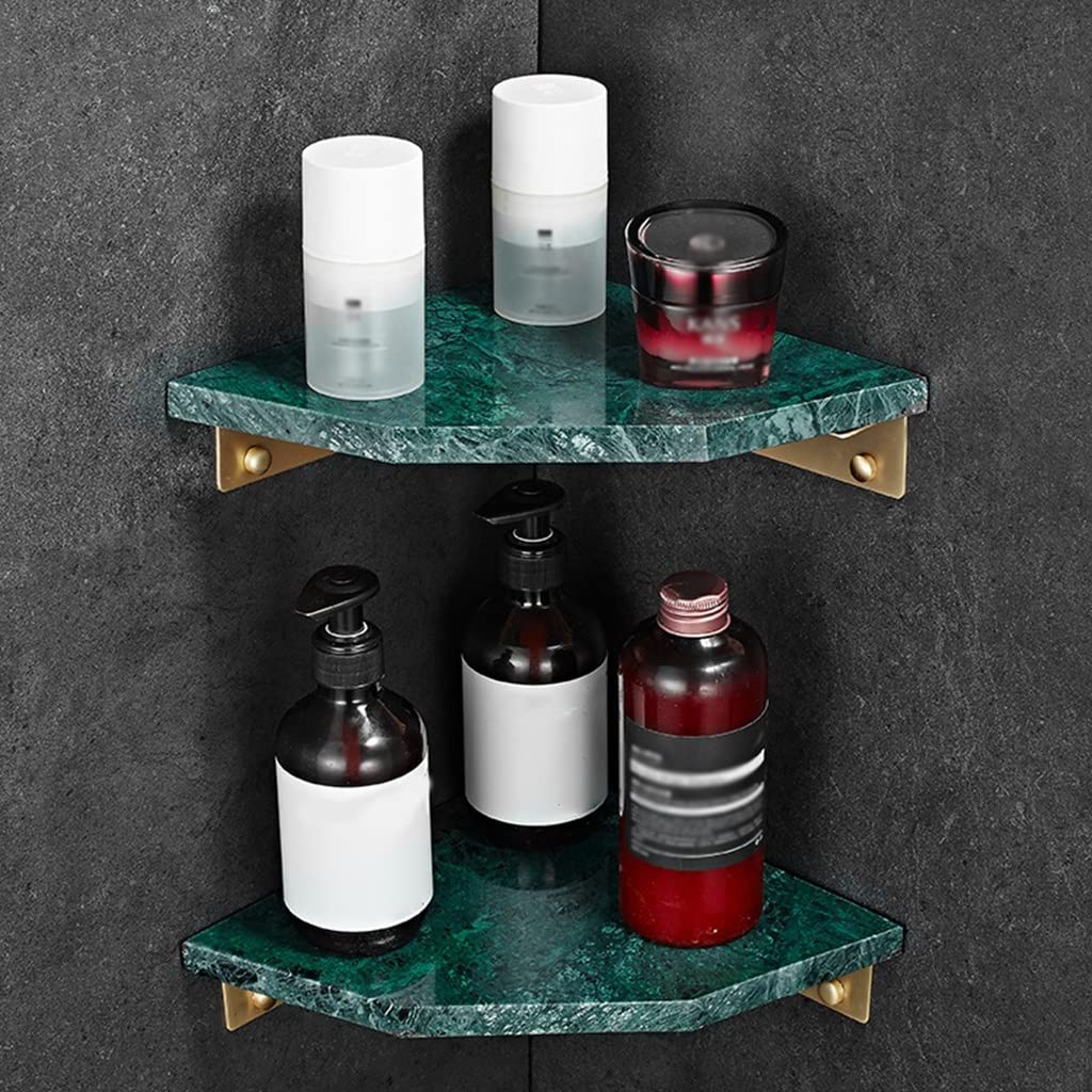 Corner Shower Caddy Nordic Light Luxury All Copper Natural Marble Golden Triangle Basket Bathroom Shower Storage Rack Organizer