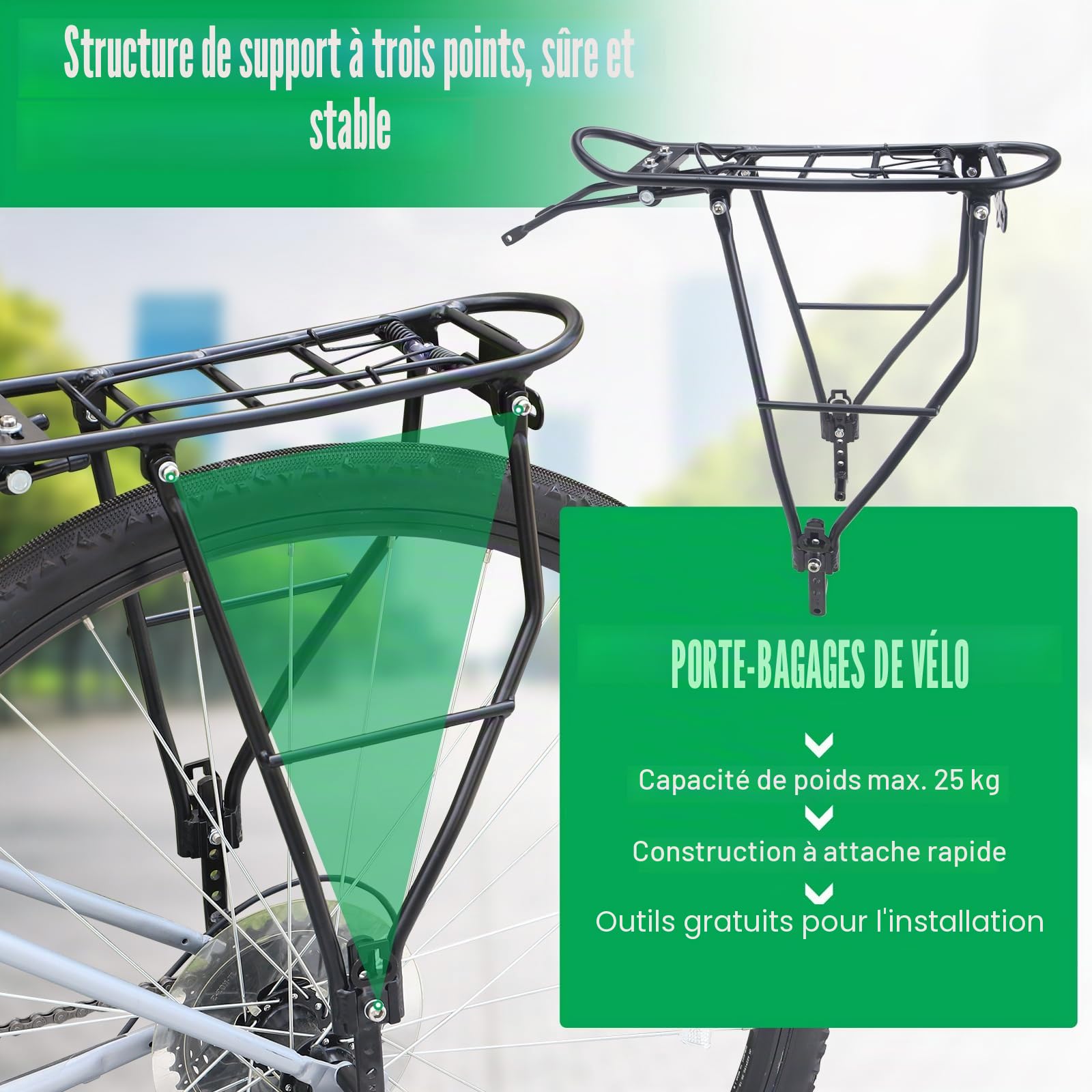 MEGHNA Porte-bagages de vélo réglable pour voyage à vélo - Porte-bagages arrière convient pour vélos de course 26”-29“/700c