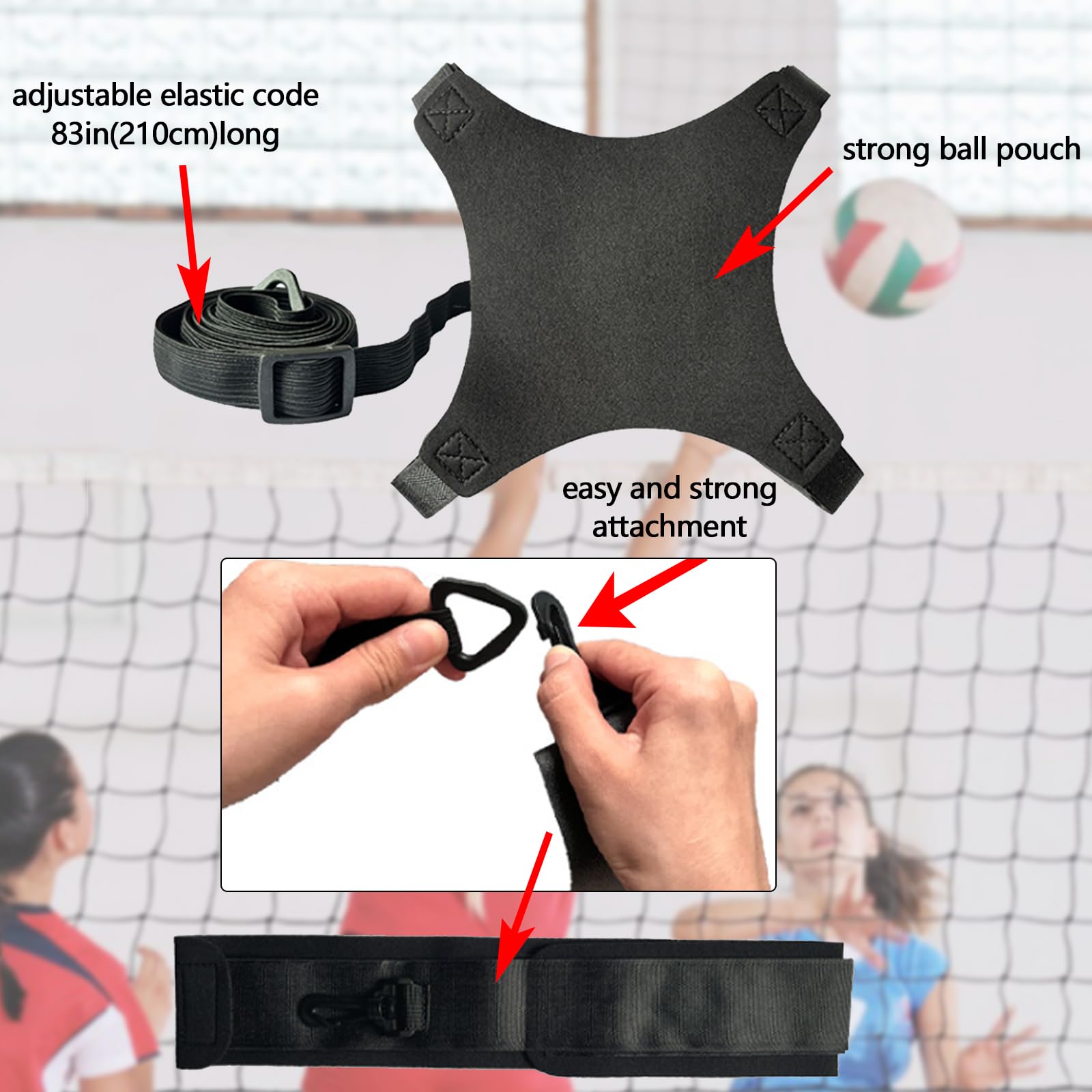 Aisny Conjunto de Equipo de Entrenamiento de Voleibol, Accesorios de Voleibol Banda de Resistencia Cinturón de Resistencia Kit de Práctica en Solitario Ajustable para Servicio de Voleibol
