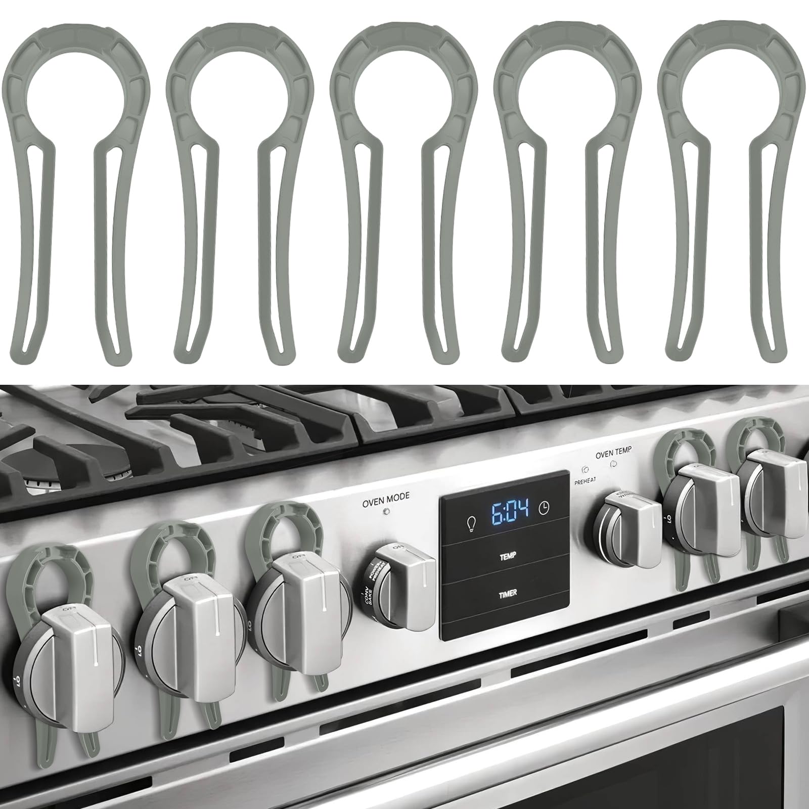 Gas Stove Knob Locks, 5 Pack Stove Knob Locks for Child Safety, Heat-Resistant, Baby Proof Oven Knob Covers Lock for Kids and Pets (Grey)