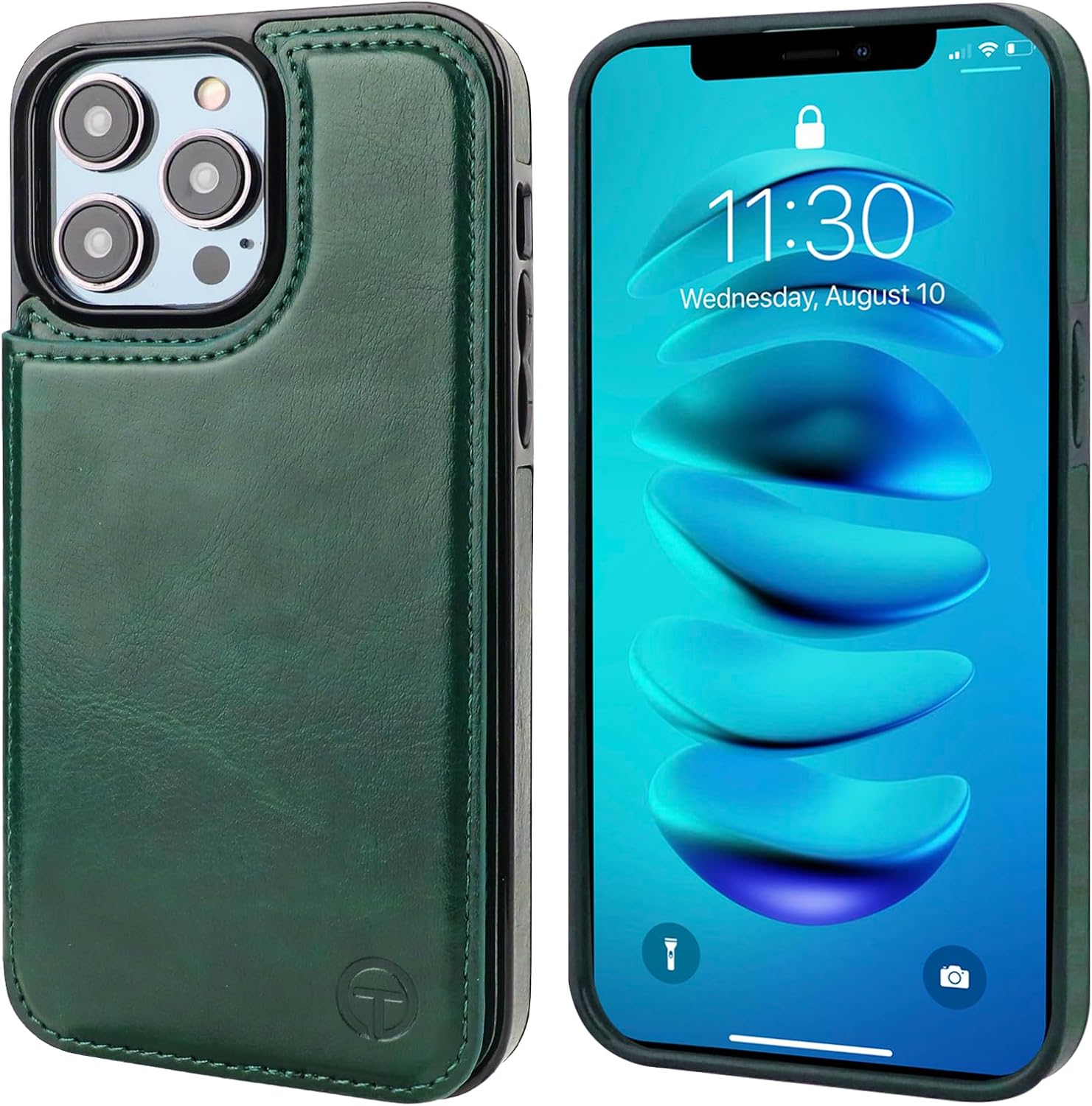 ONETOP Compatible with Magsafe for iPhone 14 Pro Max Wallet Case with Card Holder, PU Leather Kickstand RFID Blocking Case, Double Magnetic Clasp and Durable Shockproof Cover 6.7 Inch (Green)