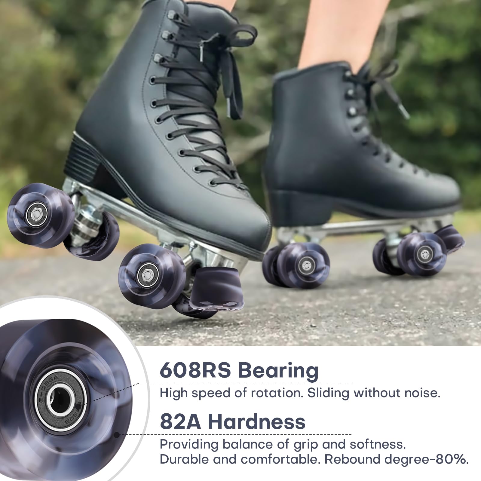 8 Stück 32 x 58/65 x 36 mm, 82 A/78 A Quad-Rollschuh-Rollen mit Lager und 2 Zehenstoppern für zweireihiges Skaten, Ersatzzubehör, geeignet für den Innen- und Außenbereich