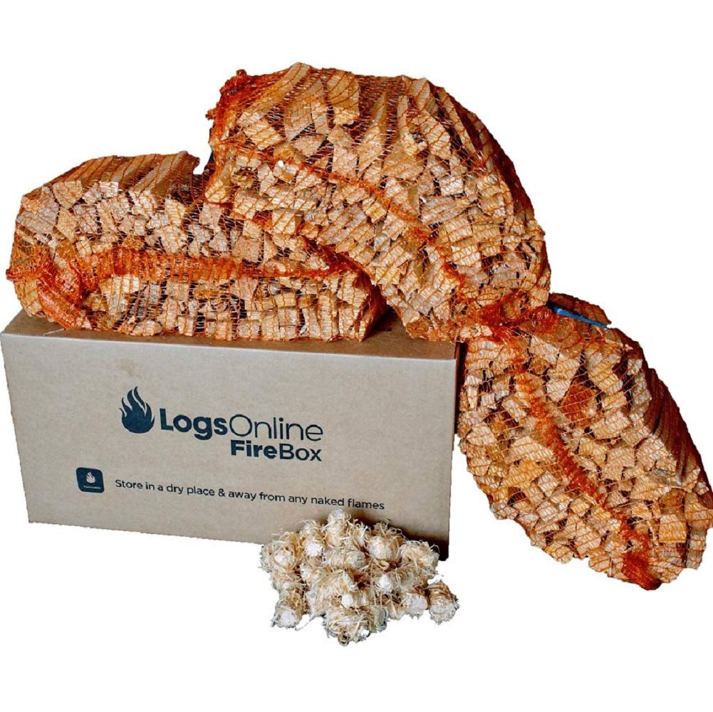 Logs Online Kiln Dried Kindling Wood - (12 Kg) + 50 Firelighters - Natural Firewood For Log Burner, Pizza Oven, Fireplace, Fire Pit, Chiminea & Wood Burning Stove