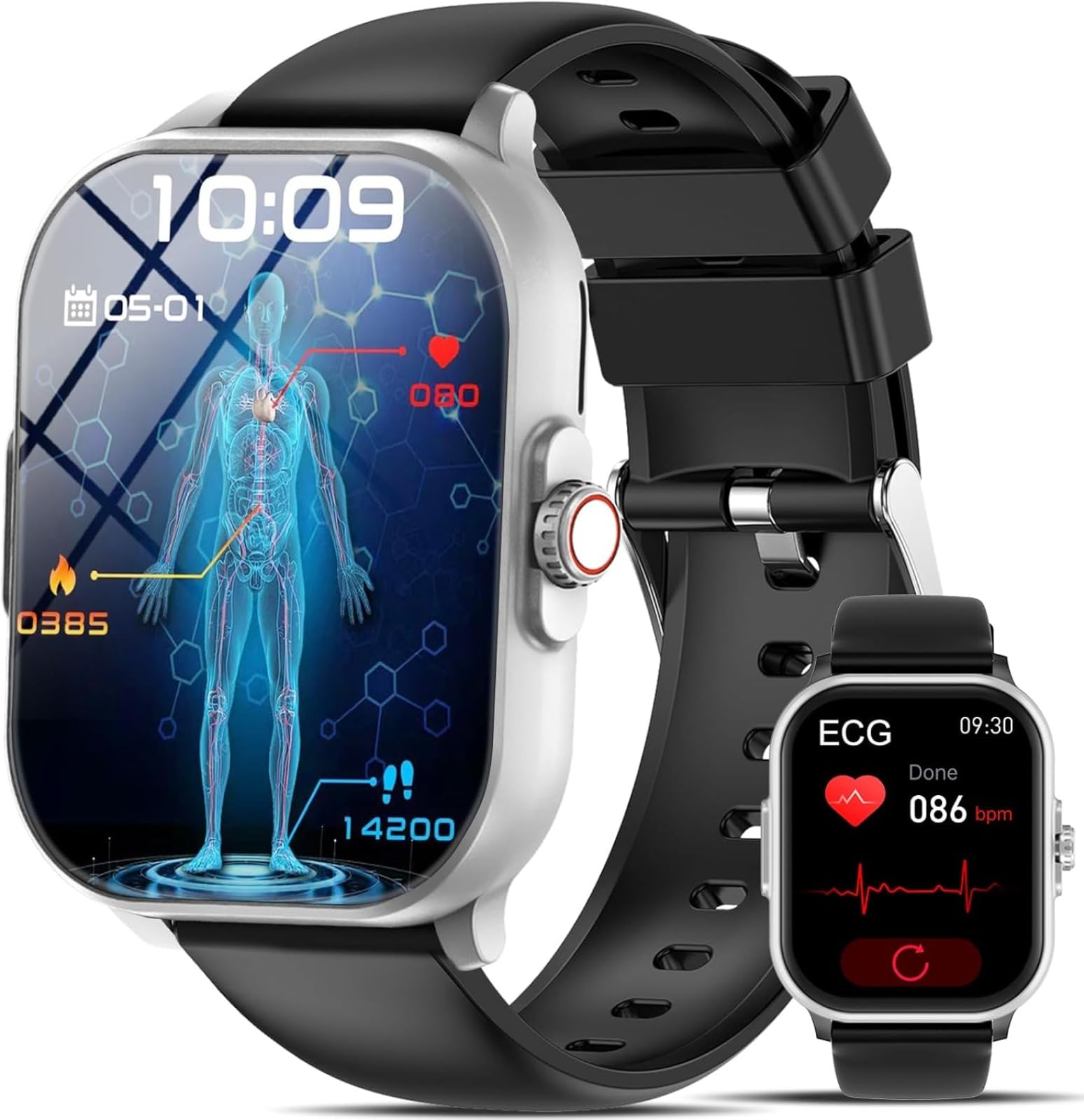 Męski smartwatch z zakrzywionym wyświetlaczem 3D 2,2 cala, połączenia Bluetooth, tętno, ciśnienie krwi, tlen krwi, sen, wodoodporny zegarek sportowy IP68
