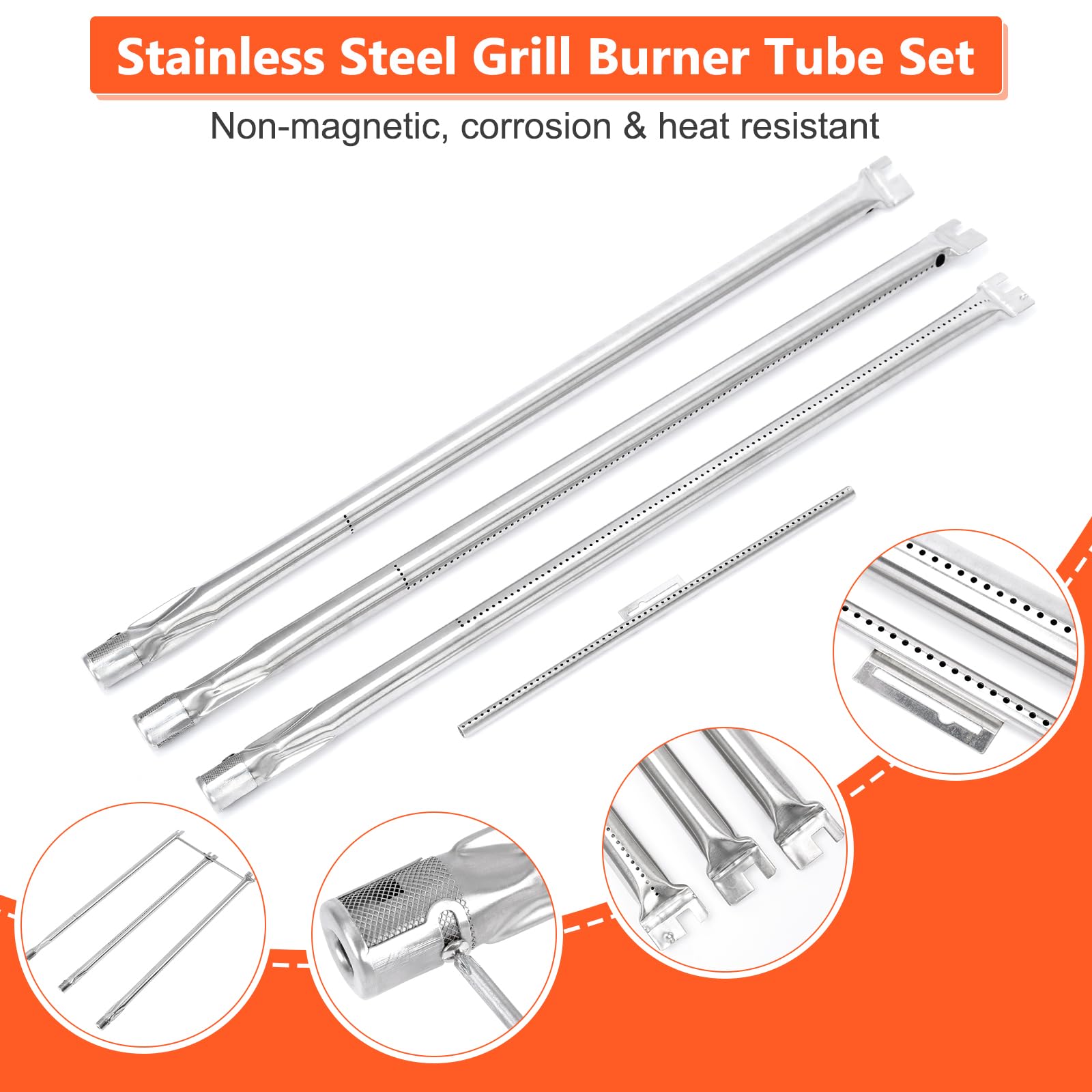 QuliMetal 7536 7508 Grill Replacement for Weber Genesis Silver B/C Gold B/C, Spirit 700, Spirit E-310, E-320 (2007-2012) Side Control Grills, 28 1/8" Grill Burner Tube, 22.5" Grill Flavorizer Bars