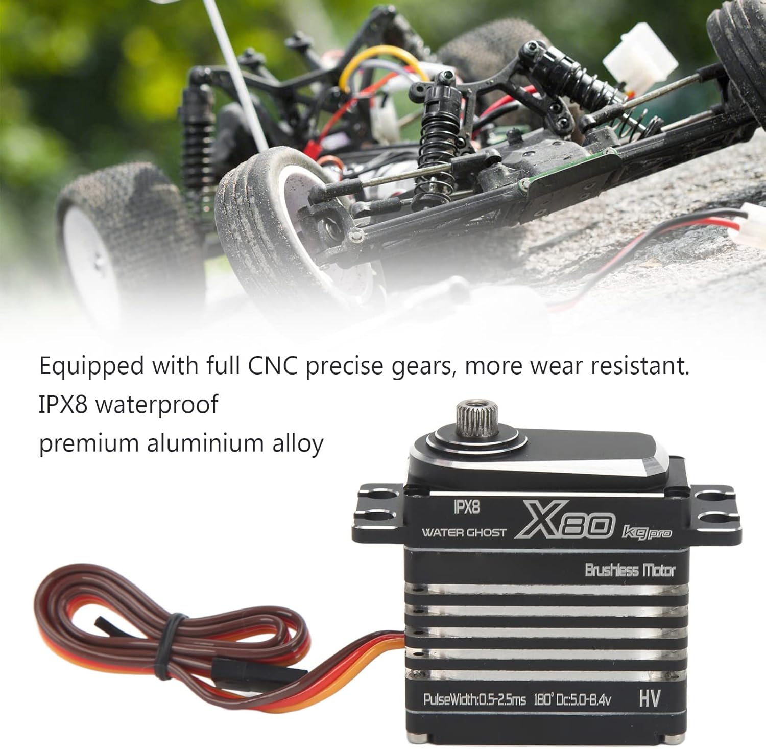 Astibym RC Car Servo,80KG High Torsion IPX8 Brushless Motor RC 80KG Servo for 1/8 1/10 RC Car Boat,car Model Accessories