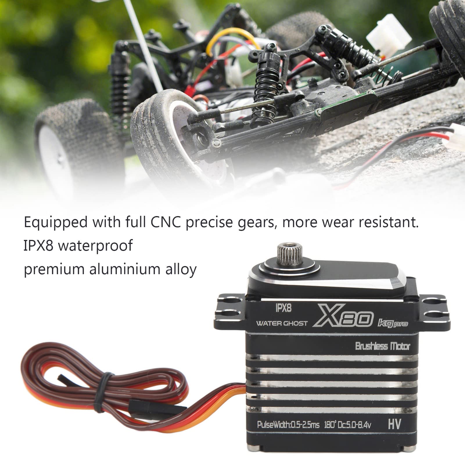 Servo Motore Brushless Resistente All'acqua, Alto Torque 80Kg Servo Digitale per Auto Barca RC 1/8 1/10