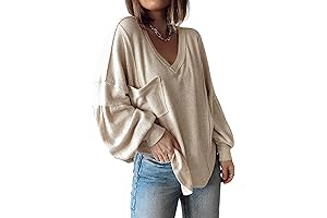 BTFBM Women's Casual V Neck Ribbed Knitted Shirts