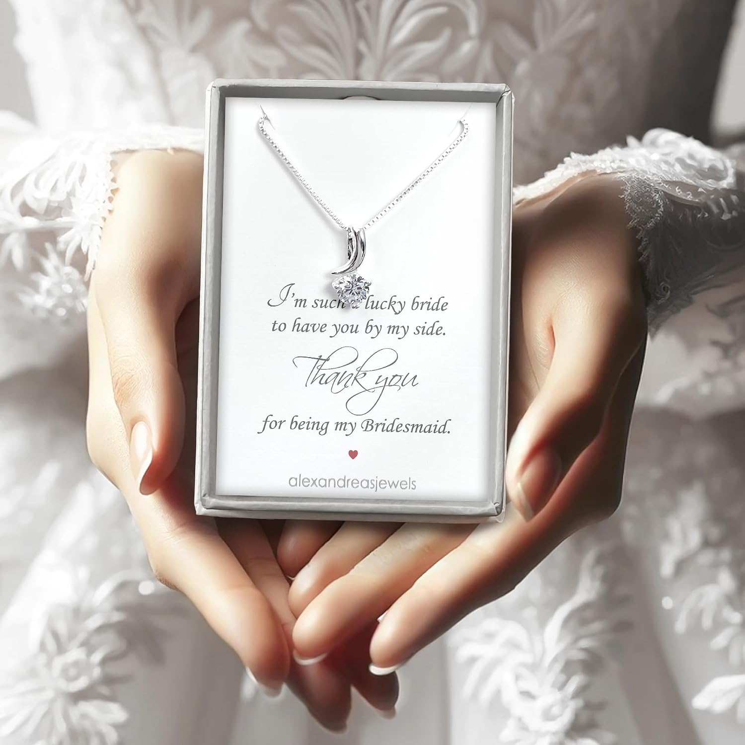 Sterling Silver Crystal Necklace, Bridesmaid Gift Necklace, Thank You for Being My Bridesmaid, Bridesmaid Proposal Gift Necklace, Bridal Party Necklace, 18 inches plus 2-inch extender