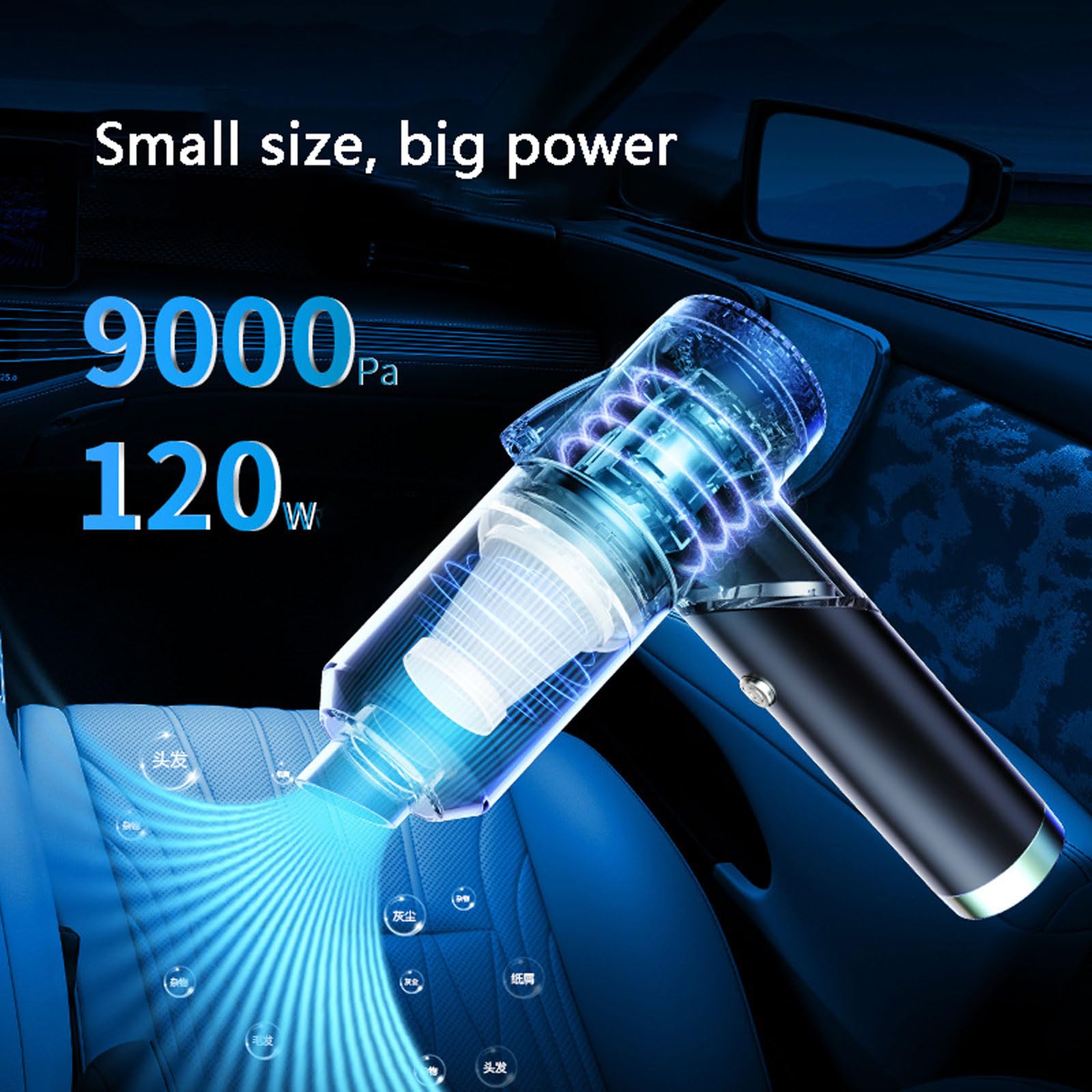 Aspiradora de Mano, Aspiradora Potente inalámbrica Recargable por USB de 9000 Pa con LED for Coche, hogar y Mascotas.(White)