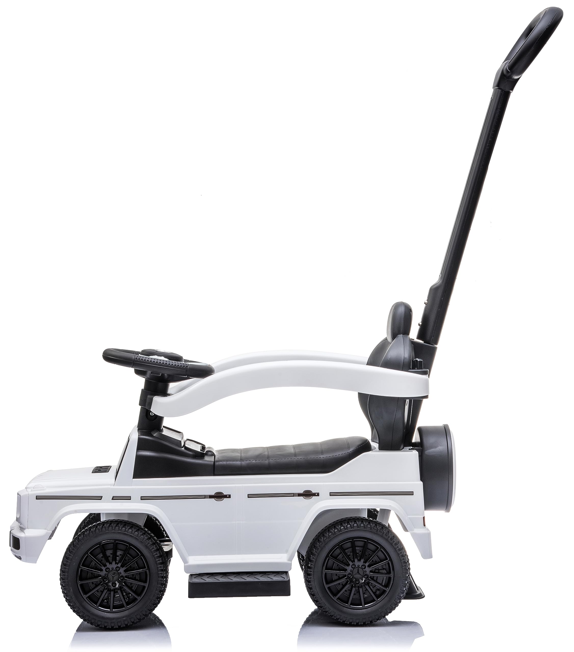 sun baby Macchinina Cavalcabile per Bambini licenza Mercedes Benz G, Macchina a spinta da 12 mesi, licenza, volante sonoro, sedile e ruote in plastica, maniglione di spinta (Bianco)