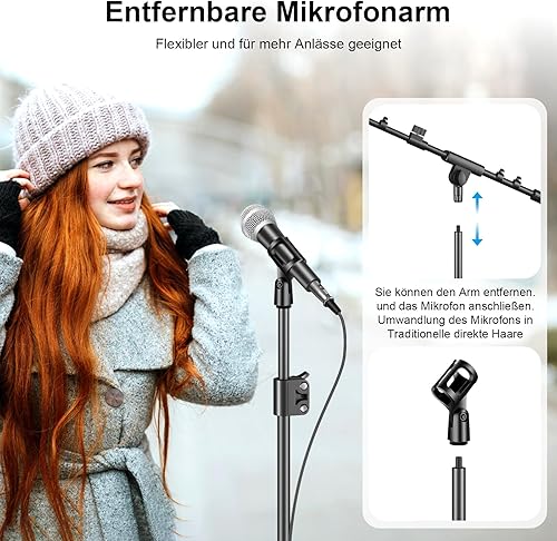 Miniatura 4 de Soporte para micrófono, trípode, brazo de brazo, soporte de micrófono de piso, altura ajustable, resistente, con bolsa de transporte, 2 clips de