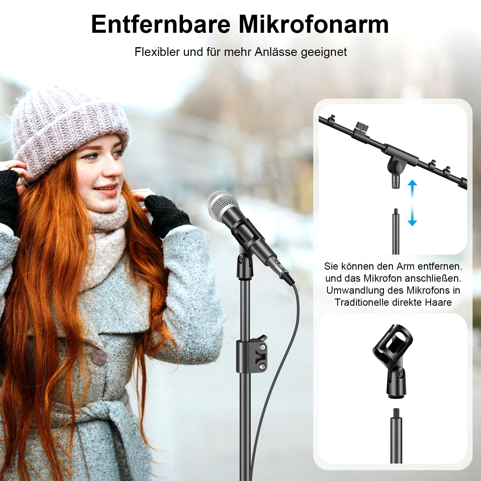 Mikrofonständer,Stativ-Boom-Arm Bodenmikrofonständer mit Höhenverstellbarer heavy - duty ausfhrung f r Gesang und podcast,Kompatibel mit Blue Yeti,Shure SM58/SM48,Samson Q2U