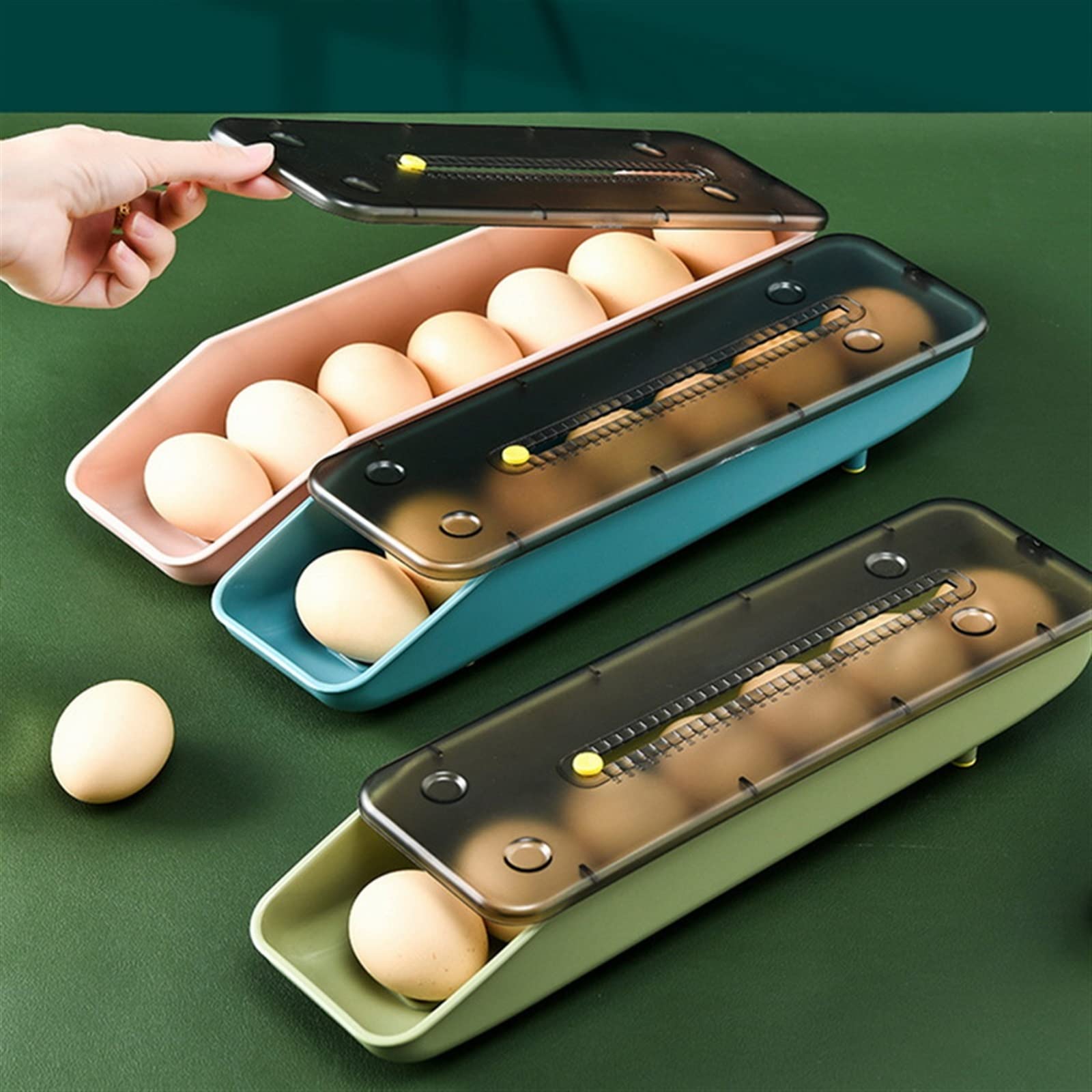 Eierablage aus Kunststoff, Eier-Aufbewahrungsbox for Kühlschrank, stapelbar, mit Deckel, Blau, 33 x 9,2 7,5 cm