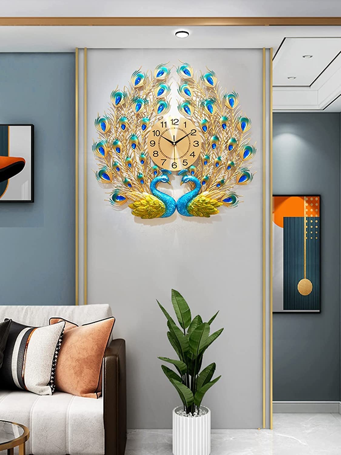 SaryEdge Wall Clock Modern Art Wall Clock Peacock Wall Clock, Modern Living Room Decoration Art Wall Clock Metal, Silent and Non-Ticking, for Kitchen, Living Room, Bedroo-B-,A-One,A-One Size
