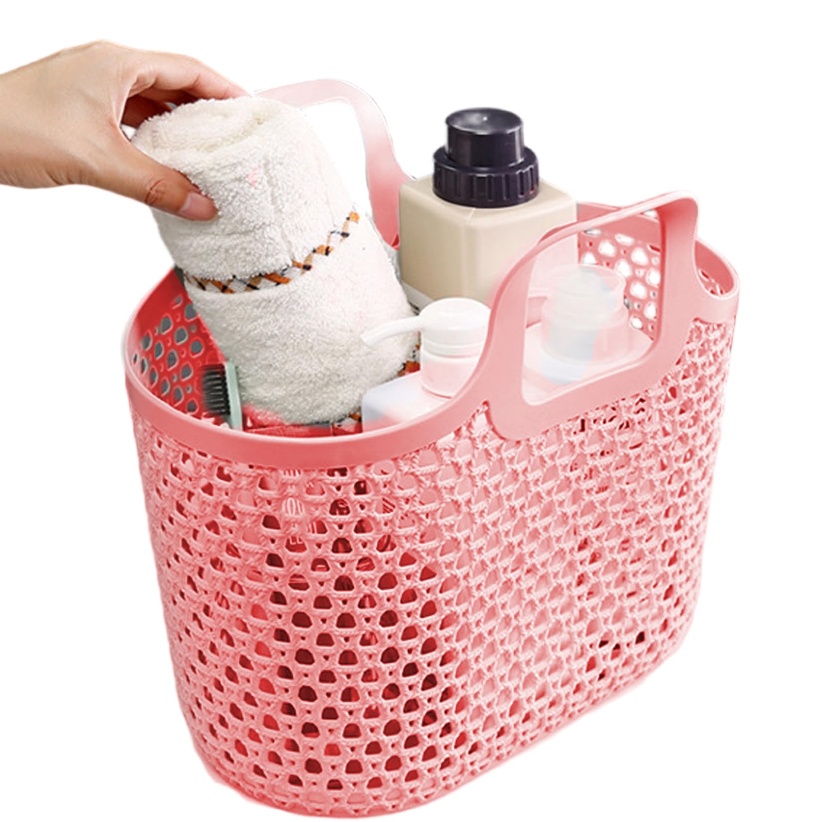Cesta de ducha portátil, cesta de plástico hueca con doble asa, de ducha de gran capacidad para lavandería, baño, almacenamiento en dormitorio universitario y 1