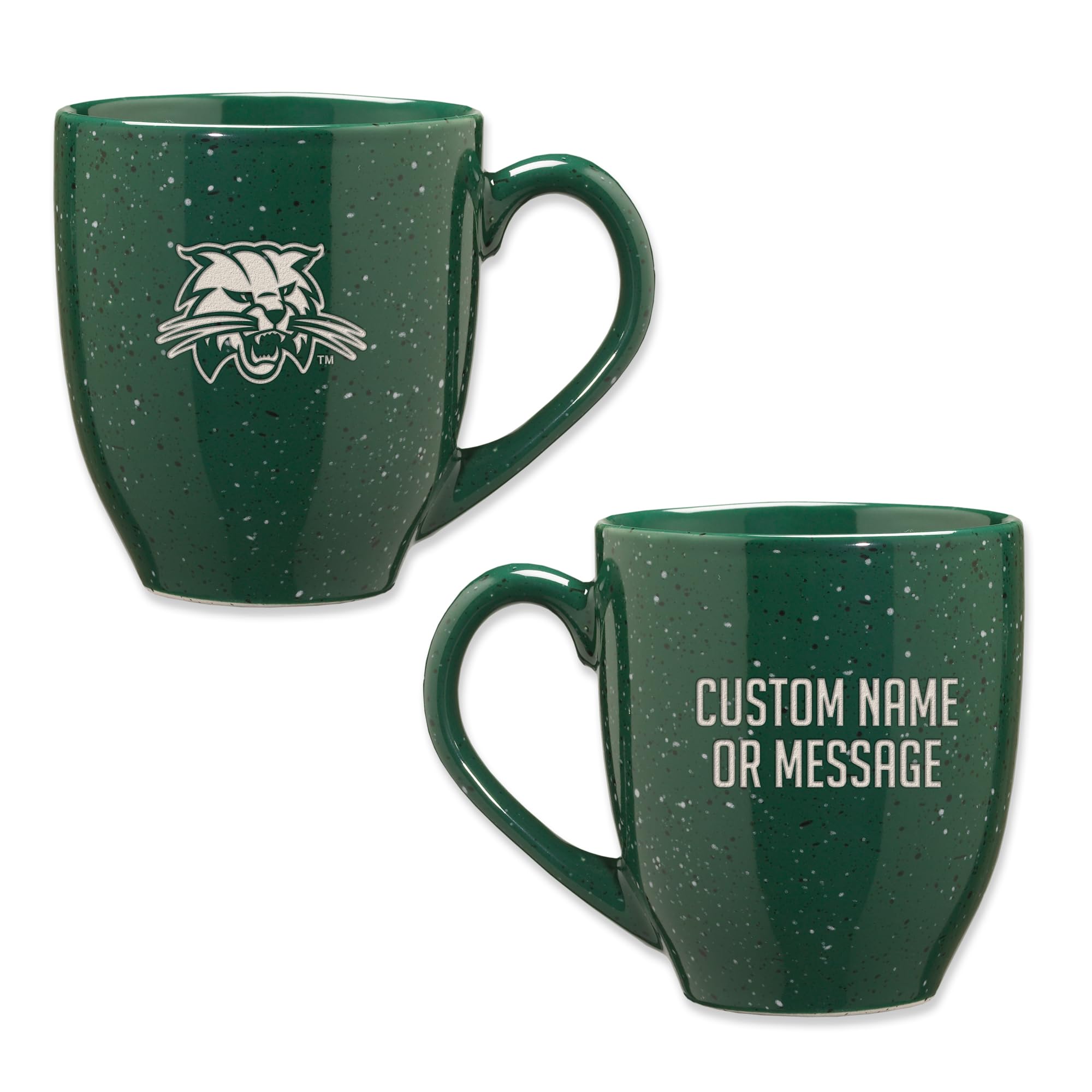 Rico Industries NCAA Ohio Bobcats Green Personalized 16 oz Team Color Laser Engraved Speckled Ceramic Coffee Mug