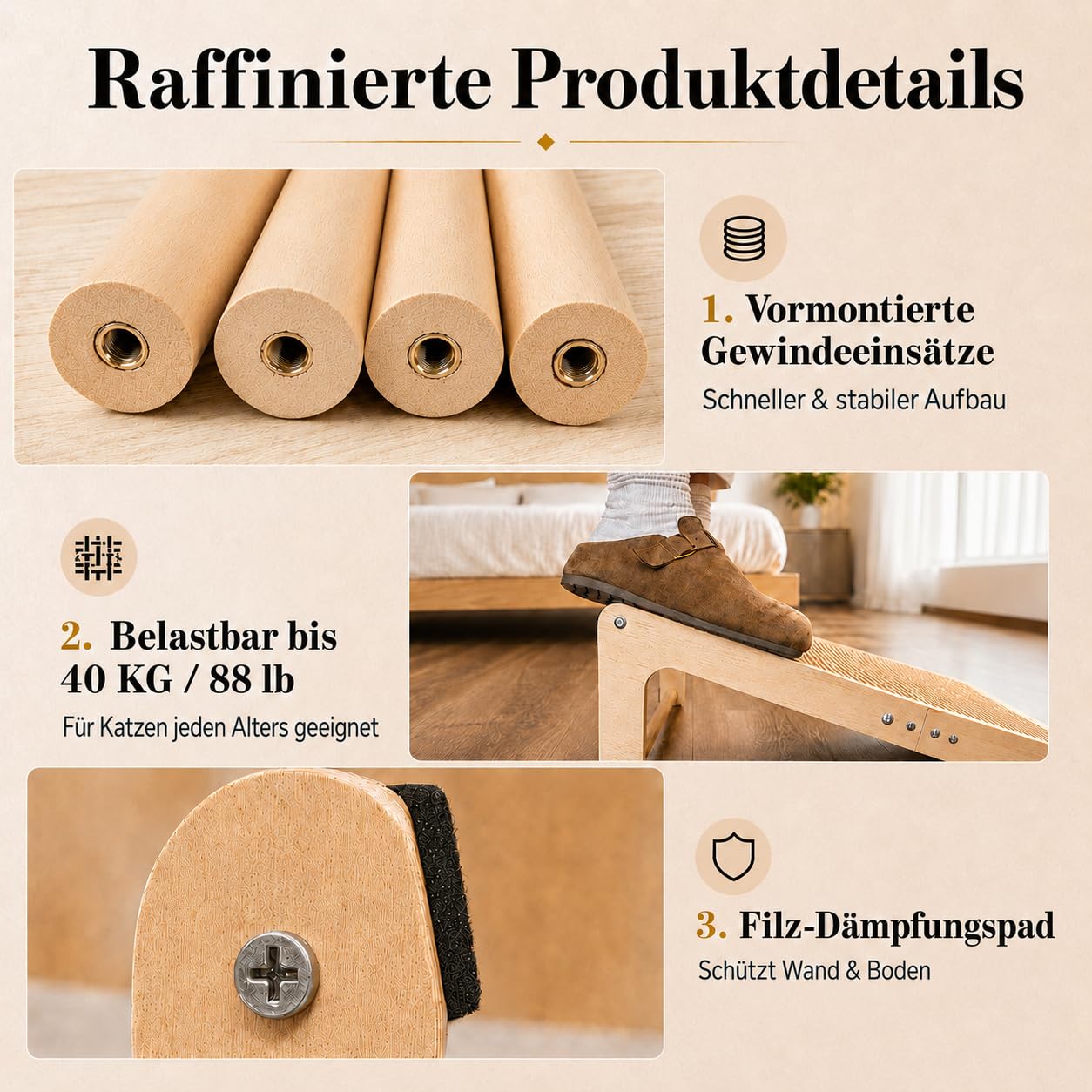 Rascador para gatos, 69 cm de alto, en forma de L, de doble uso, almohadillas para rascar para gatos, columna rascadora de madera maciza y sisal natural con hierba gatera para todos los gatos