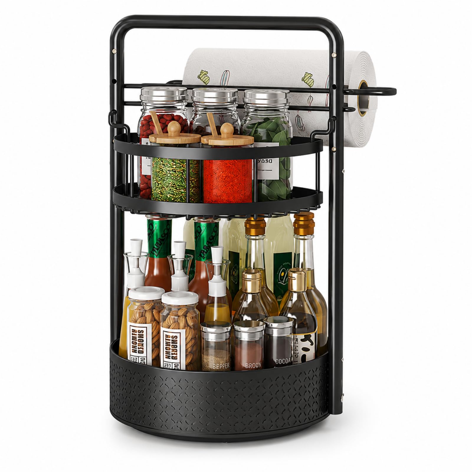 SOUNAY Rotating Spice Rack with Towel Rack, Double-Layer Large Capacity