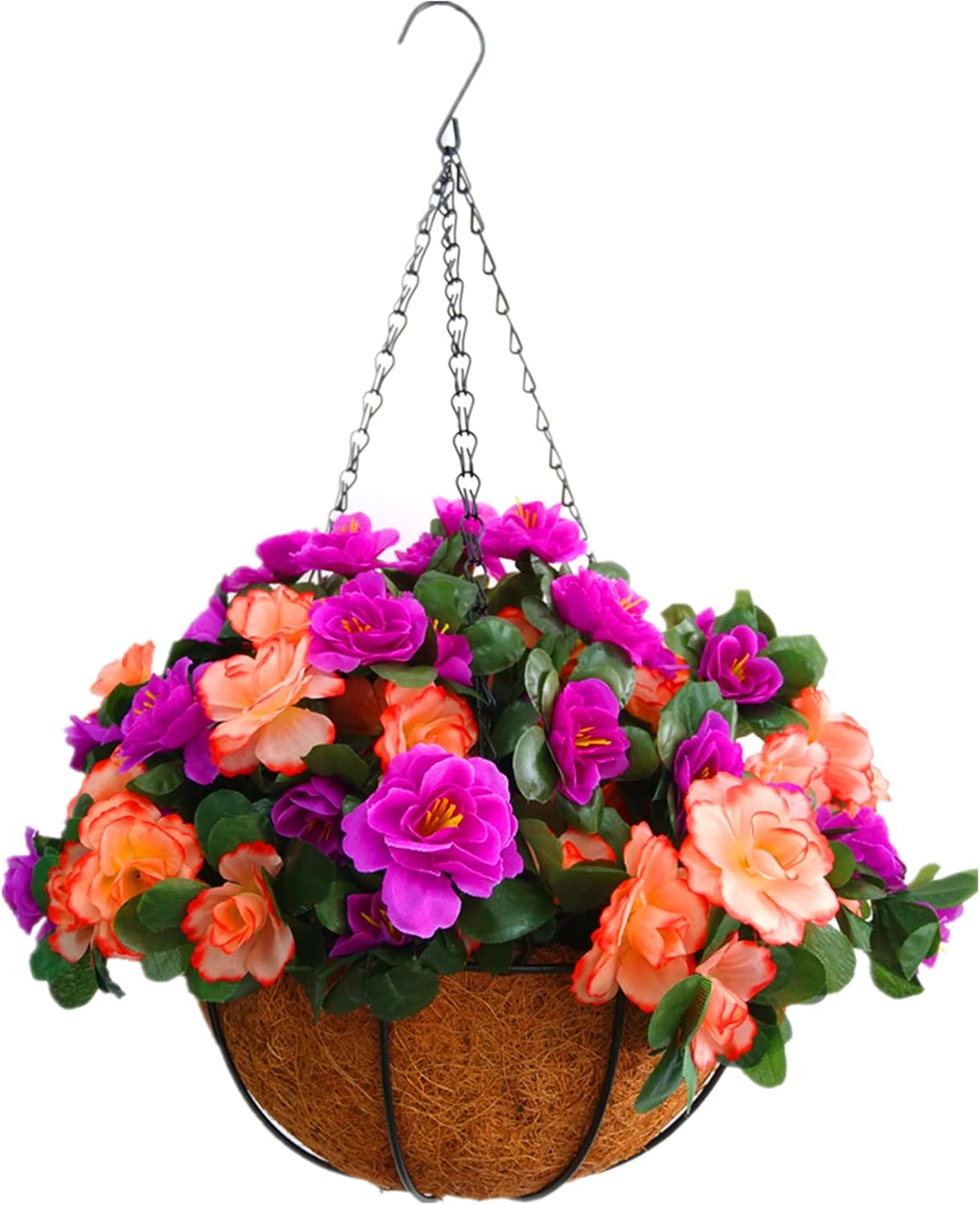 Home Wedding Porch Decoration Chain Hanging Basket Flowers Silk Azalea with Artificial Grass (12 inch)