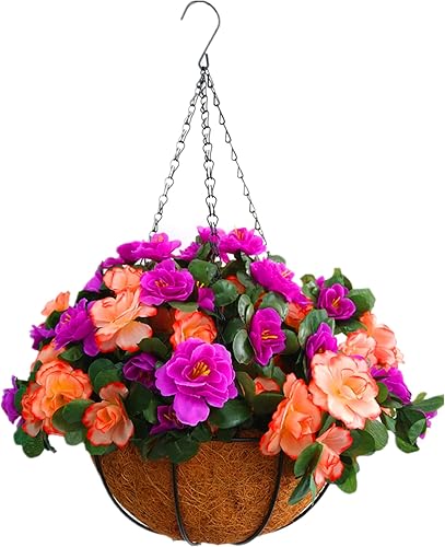 Inicio Boda Porche Decoración Cadena Colgante Cesta Flores Azalea Seda con Hierba Artificial (12 pulgadas)
