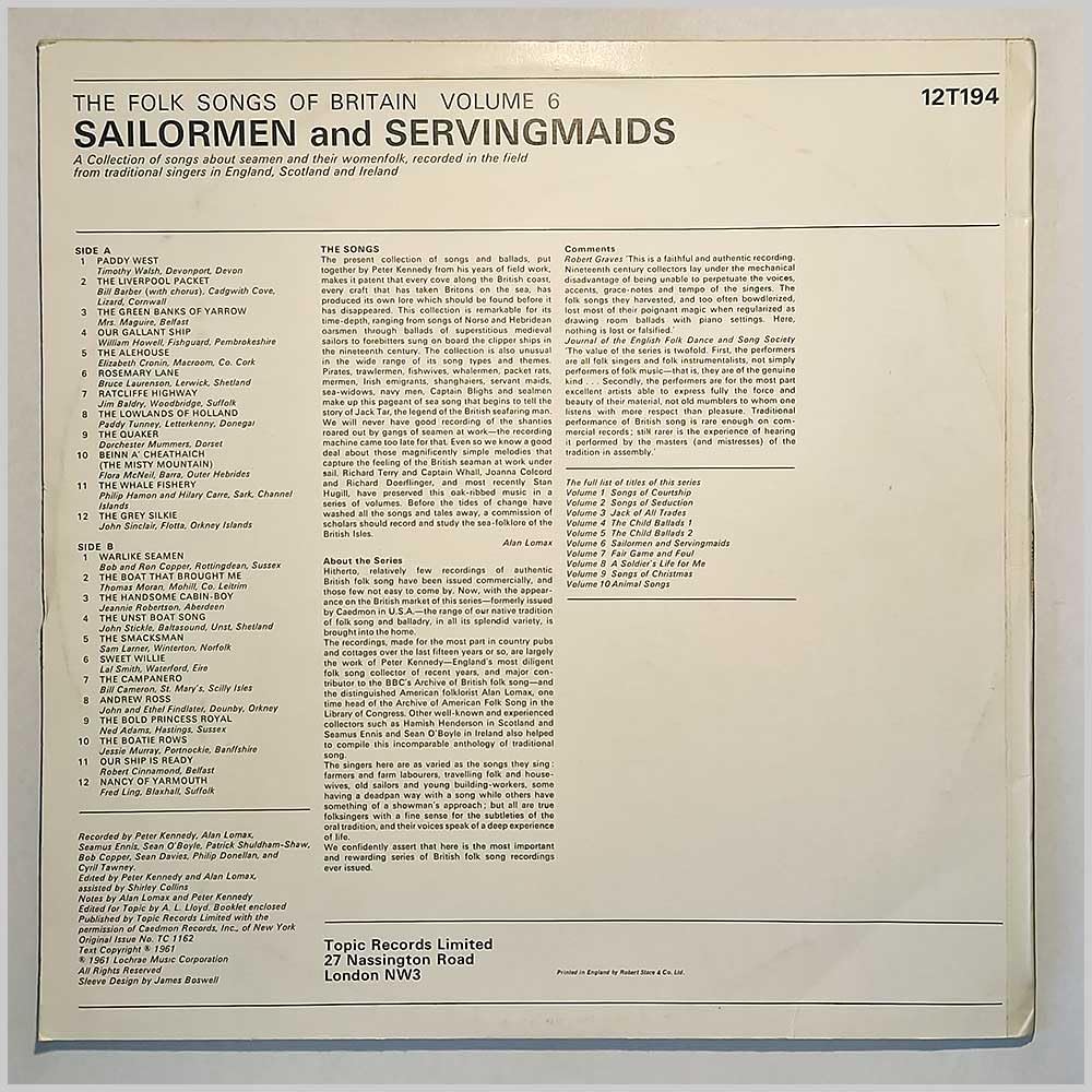 The Folk Songs of Britain Volume 6: Sailormen and Servingmaids