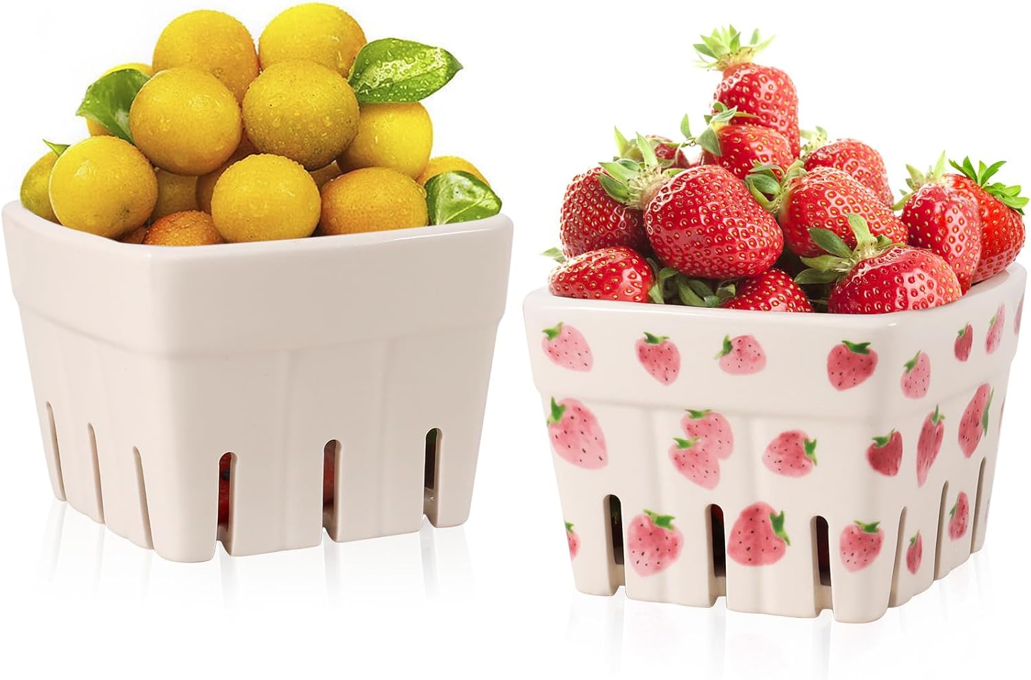 mwellewm Ceramic Berry Basket Set of 2, Strawberry