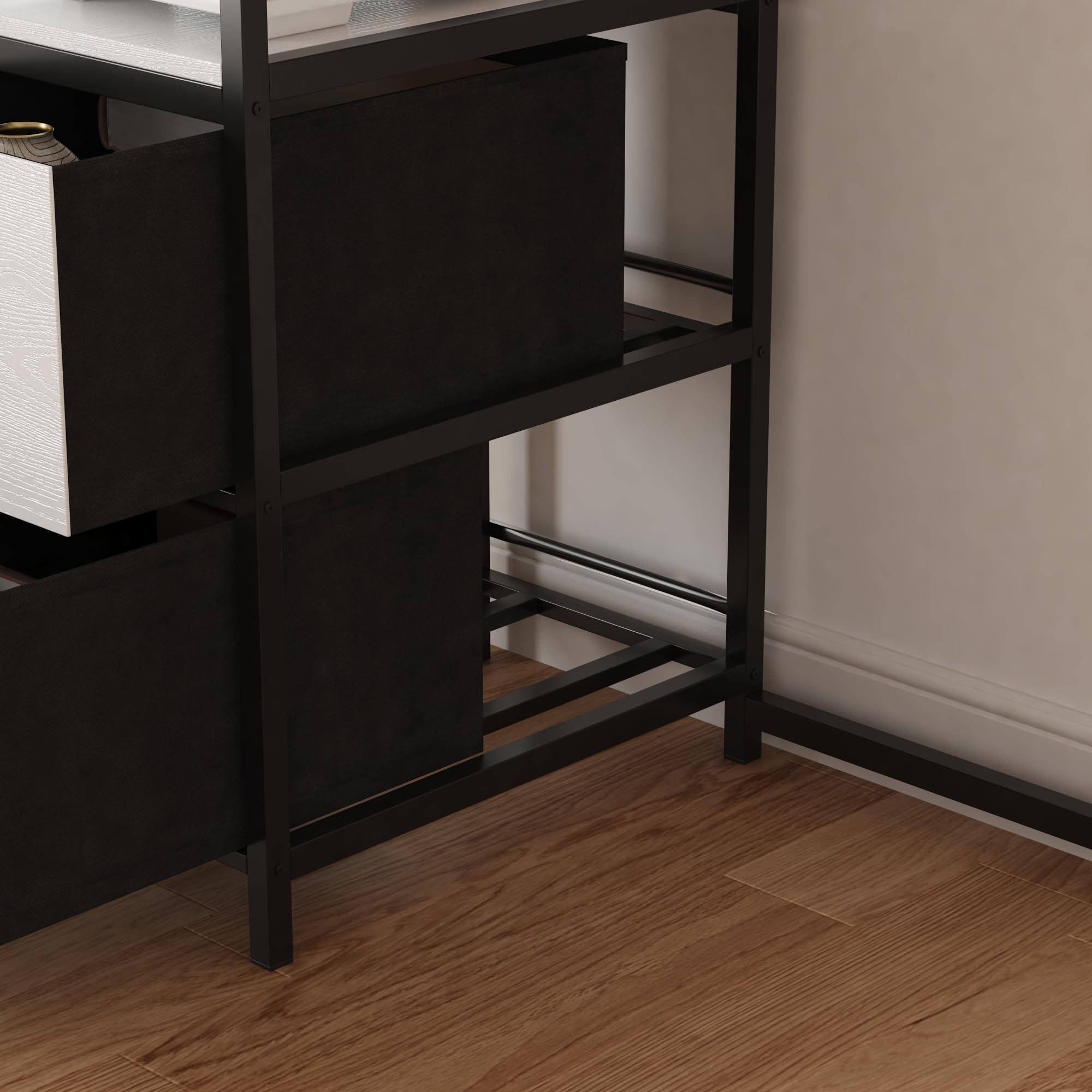 Gaming-Schreibtisch mit stoffgefütterten Schubladen, Gaming Tisch, Groß Pc Computertisch, Computertisch mit 2 großen unabhängigen Schubladen, 100 x 48 x 90 cm, Weiß + Schwarz