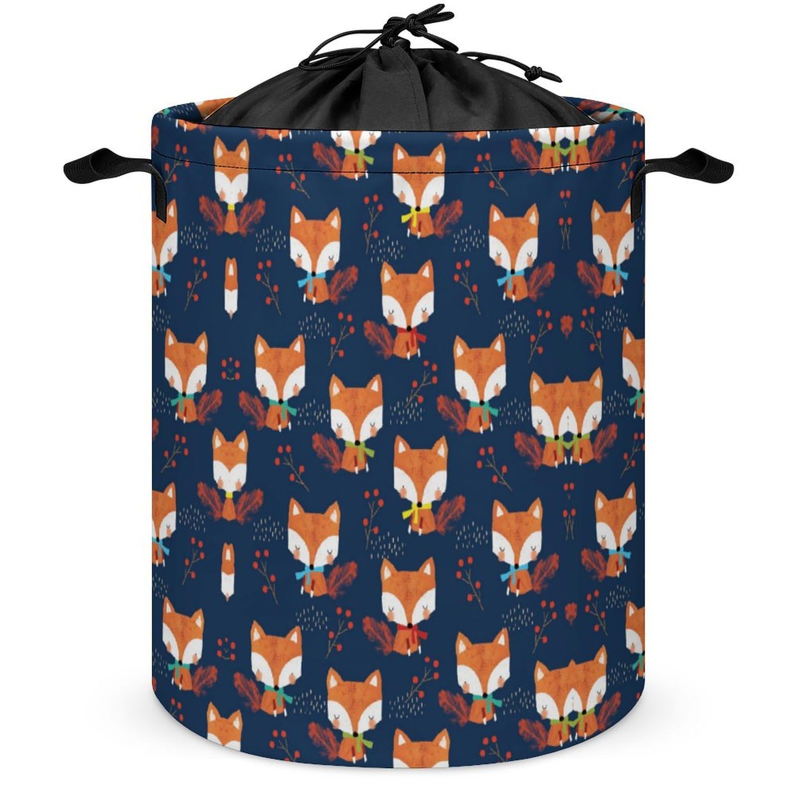 Qjjinxior Drawstring Laundry Hamper, Cute Scarf Fox Laundry Basket, Washing Basket with Handle