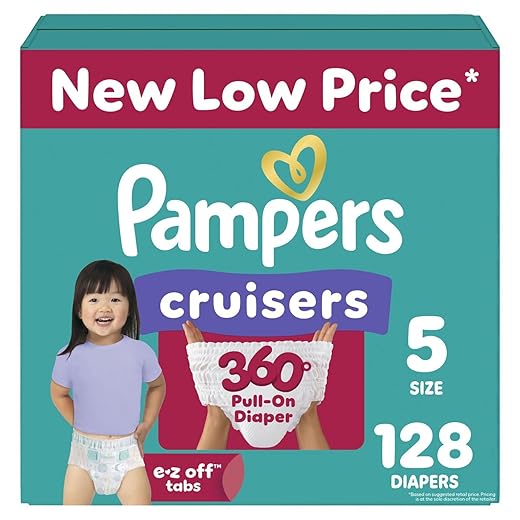 Pampers Diapers - Cruisers 360 - Size 5, 128 Count, Babyproof up to 100% Leakproof Pull-On Diaper