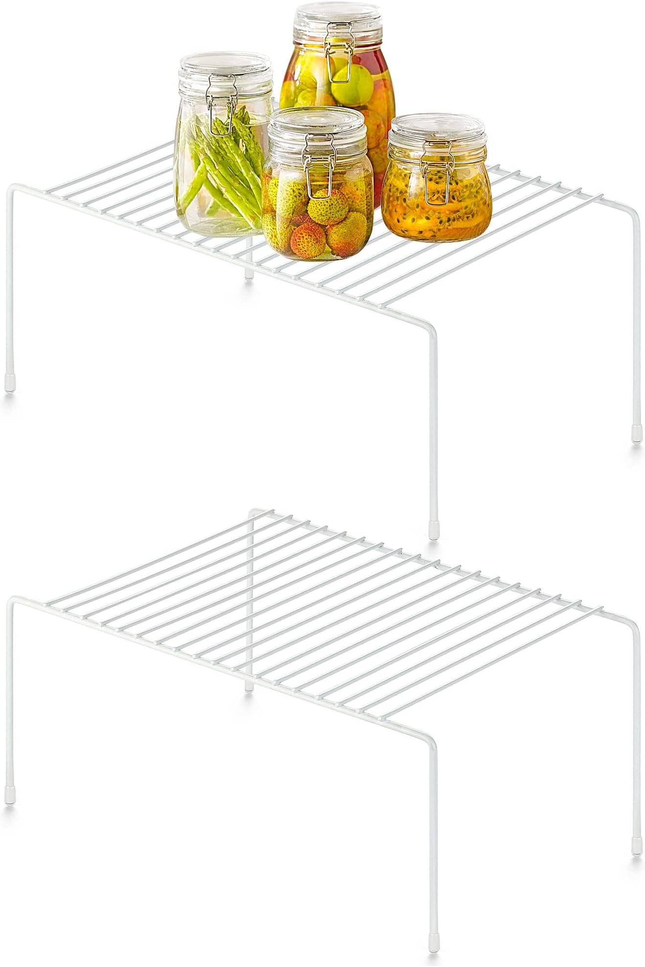 Ravinte 2 Pack Freezer Shelf Organizer, Cabinet Storage Shelf with Rustproof Metal Wire, Kitchen Cabinet Organizer Spice Rack for Frige, Pantry, Cupboard, Countertop - White
