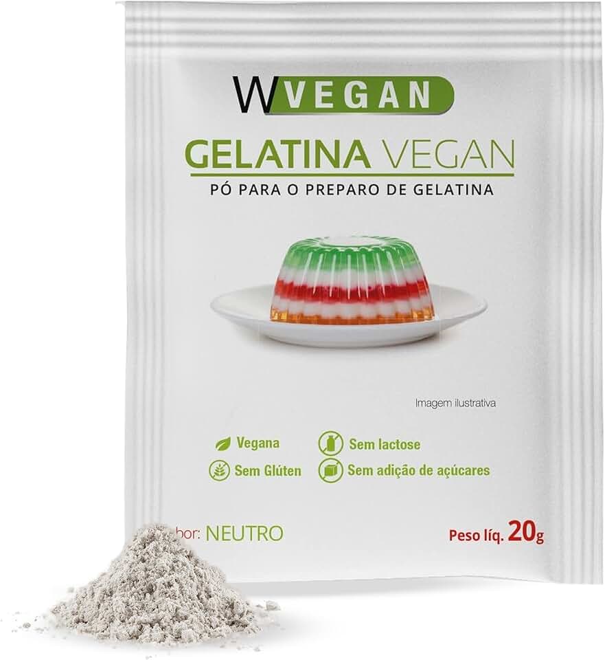 WVEGAN Gelatina Vegan Sem Sabor Agar Agar 20g - A Primeira Gelatina Vegana do Brasil - Sem Glúten, Sem Lactose, Sem Adição de Açúcares Neutra